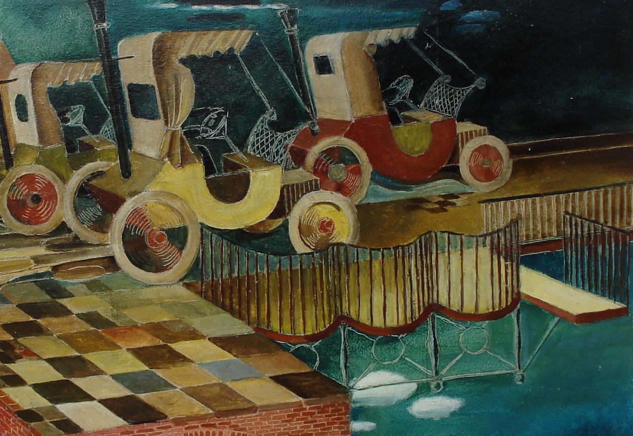 Heinz Borchers Oil Painting Die Fahrt in die Zukunf, 1963 3