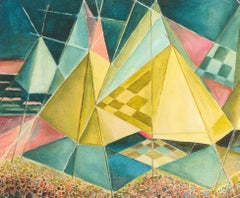 Oil Painting Zelte am Meer ( Tent Camp by the Sea ) 1967 by Heinz Borchers