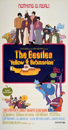 Affiche vintage d'origine du film musical Yellow Submarine des Beatles (The Beatles), Art psychédélique
