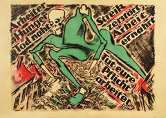 Original Antique Poster Anti Bolshevik Workers Starvation Death Skeleton Design