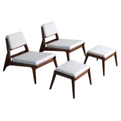 Heinz Heger Hellerau hunting chairs with ottoman, Germany 1950s