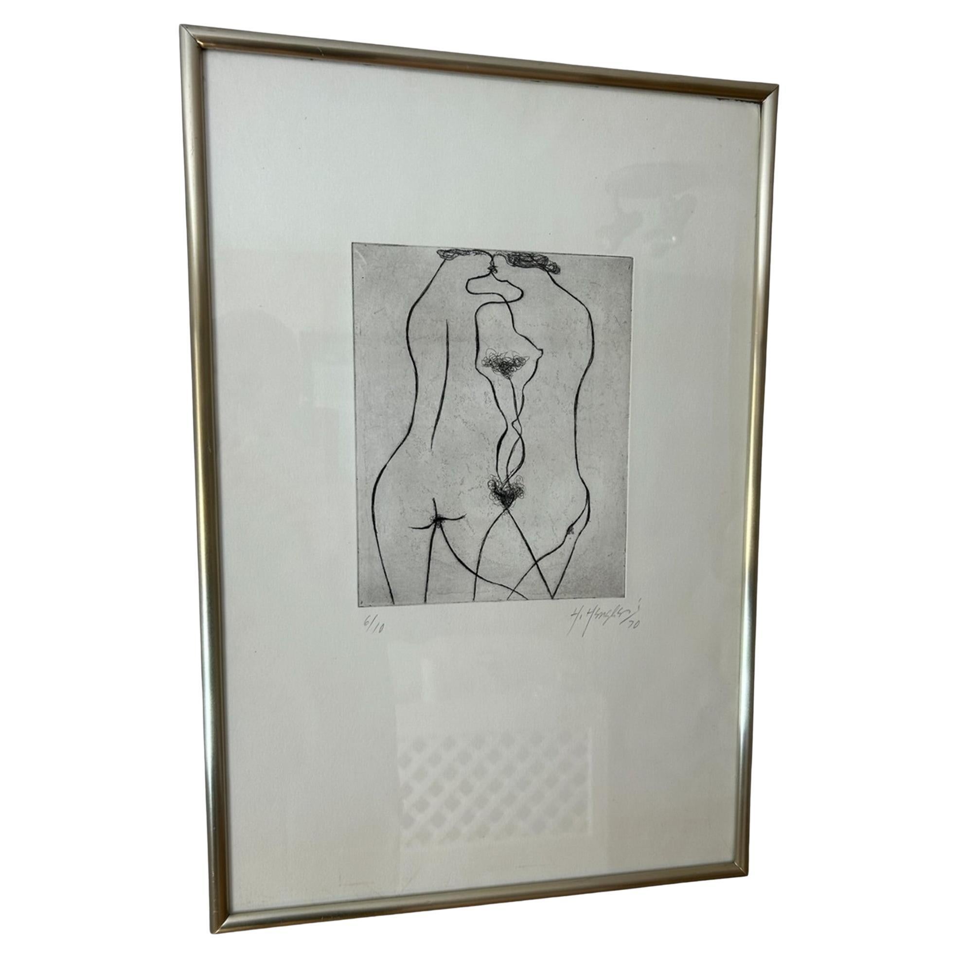 Heinz Henghes - Aguafuerte desnudo - Numerado 6/10 - Firmado y fechado 1970