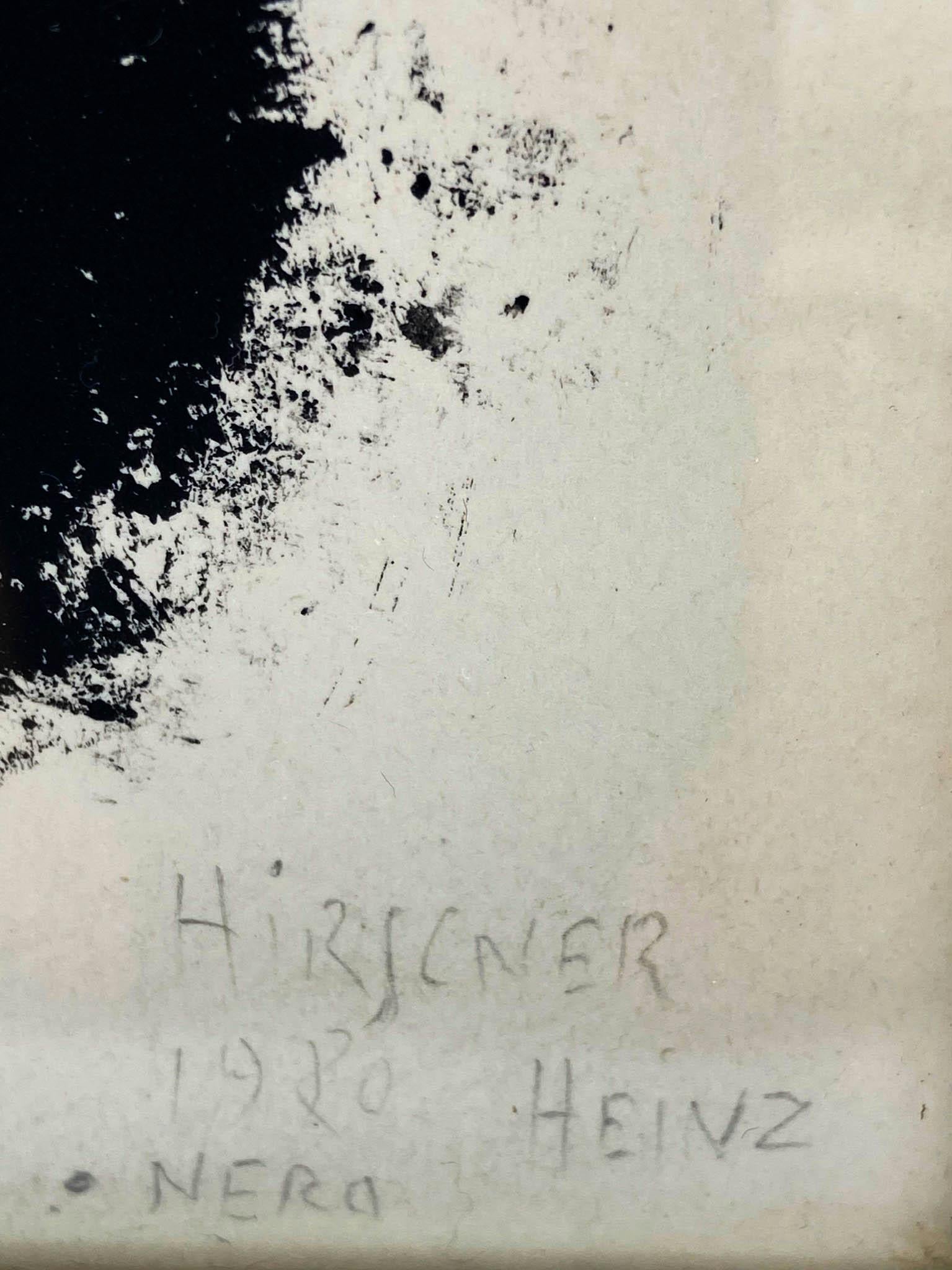 Point noir -  Modern - Tempera sur papier cm.14x14, 1970 - Noir Abstract Painting par Heinz Hirscner