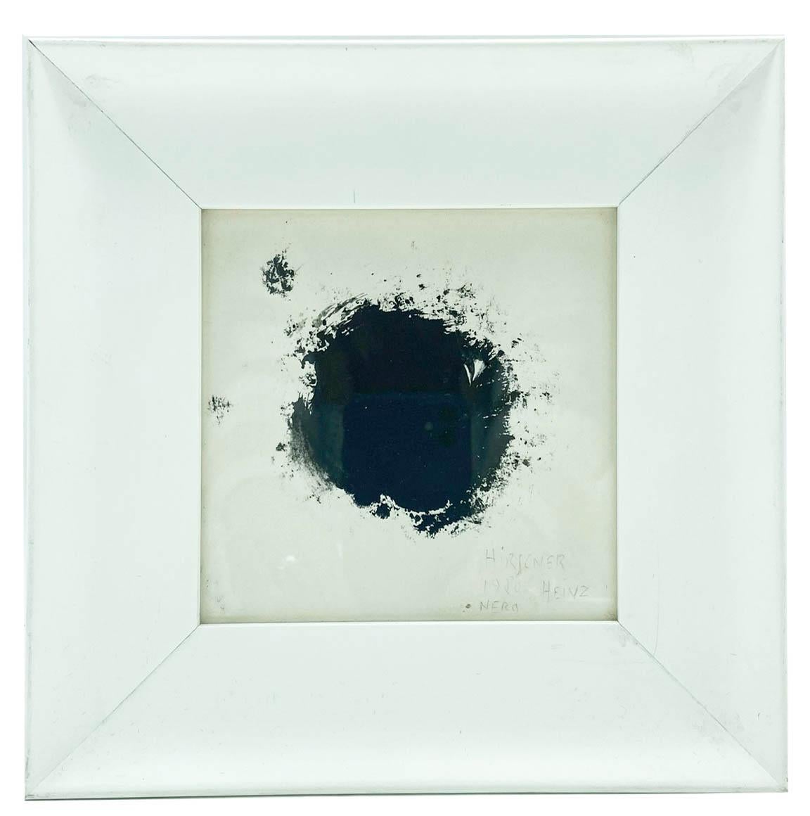 Heinz Hirscner Abstract Painting - Black Point -  Modern - Tempera on paper cm.14x14, 1970