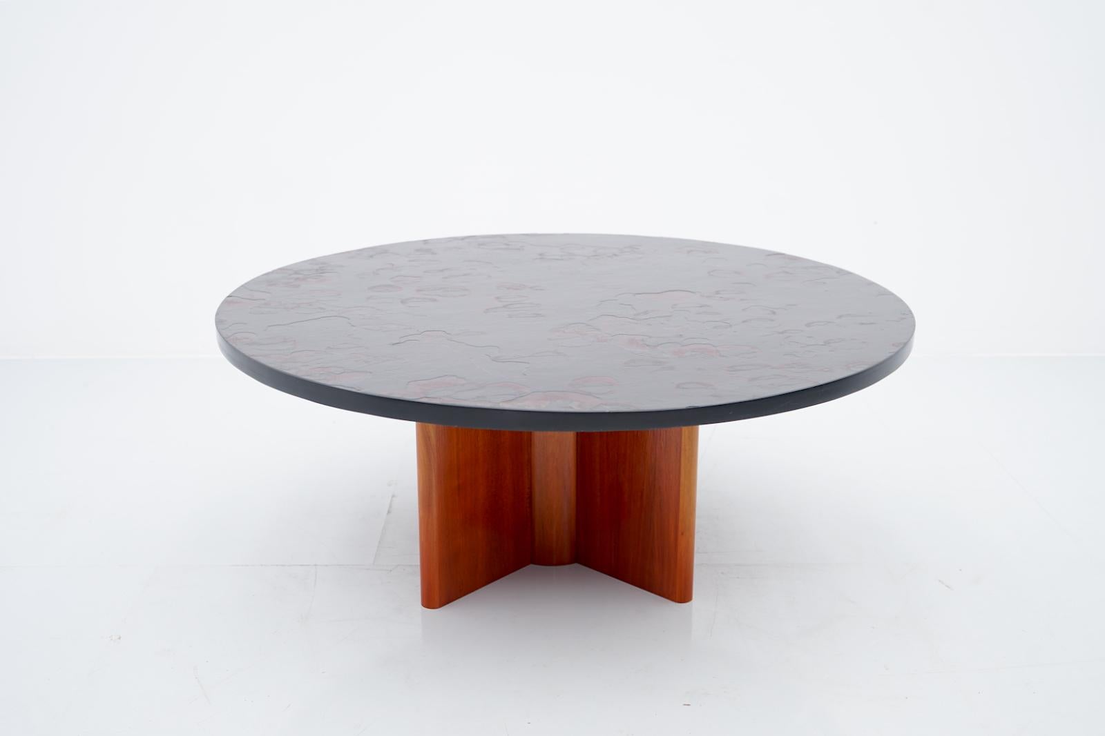 German Heinz Lilienthal Circular Coffee Table with Slate Table Top, 1970s For Sale