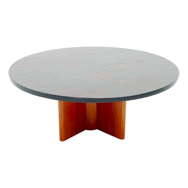 Heinz Lilienthal Circular Coffee Table with Slate Table Top, 1970s For Sale