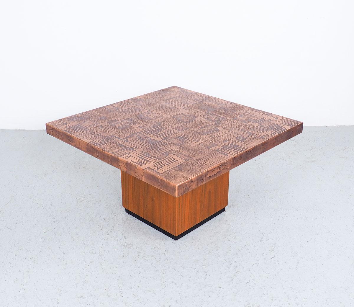 Mid-Century Modern Heinz Lilienthal Coffee Table in Copper and Teak, 1970s