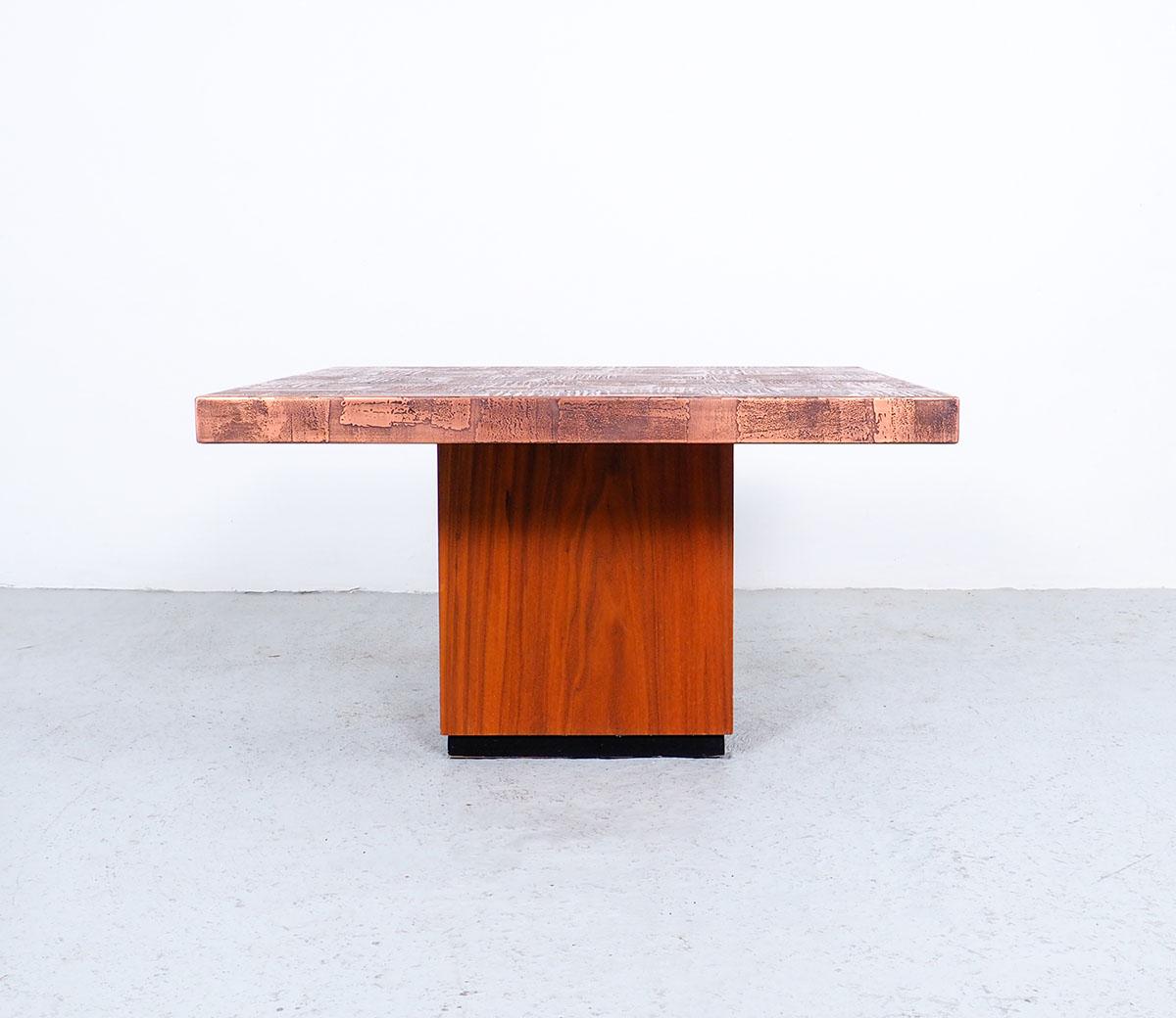 German Heinz Lilienthal Coffee Table in Copper and Teak, 1970s