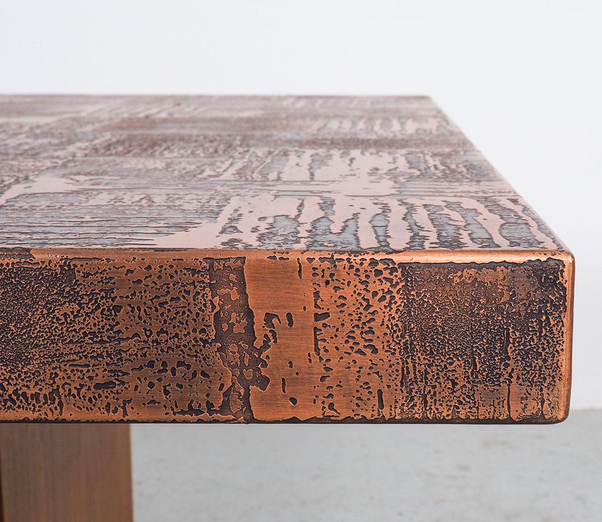 Heinz Lilienthal Coffee Table in Copper and Teak, 1970s For Sale 1