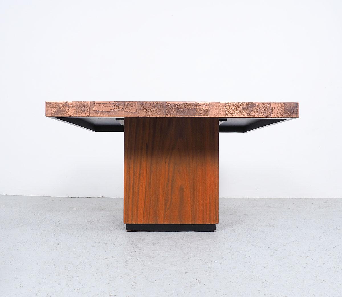 Heinz Lilienthal Coffee Table in Copper and Teak, 1970s 2