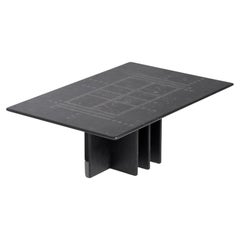 Retro Heinz Lilienthal Slate Graphic Coffee Table Germany 1975