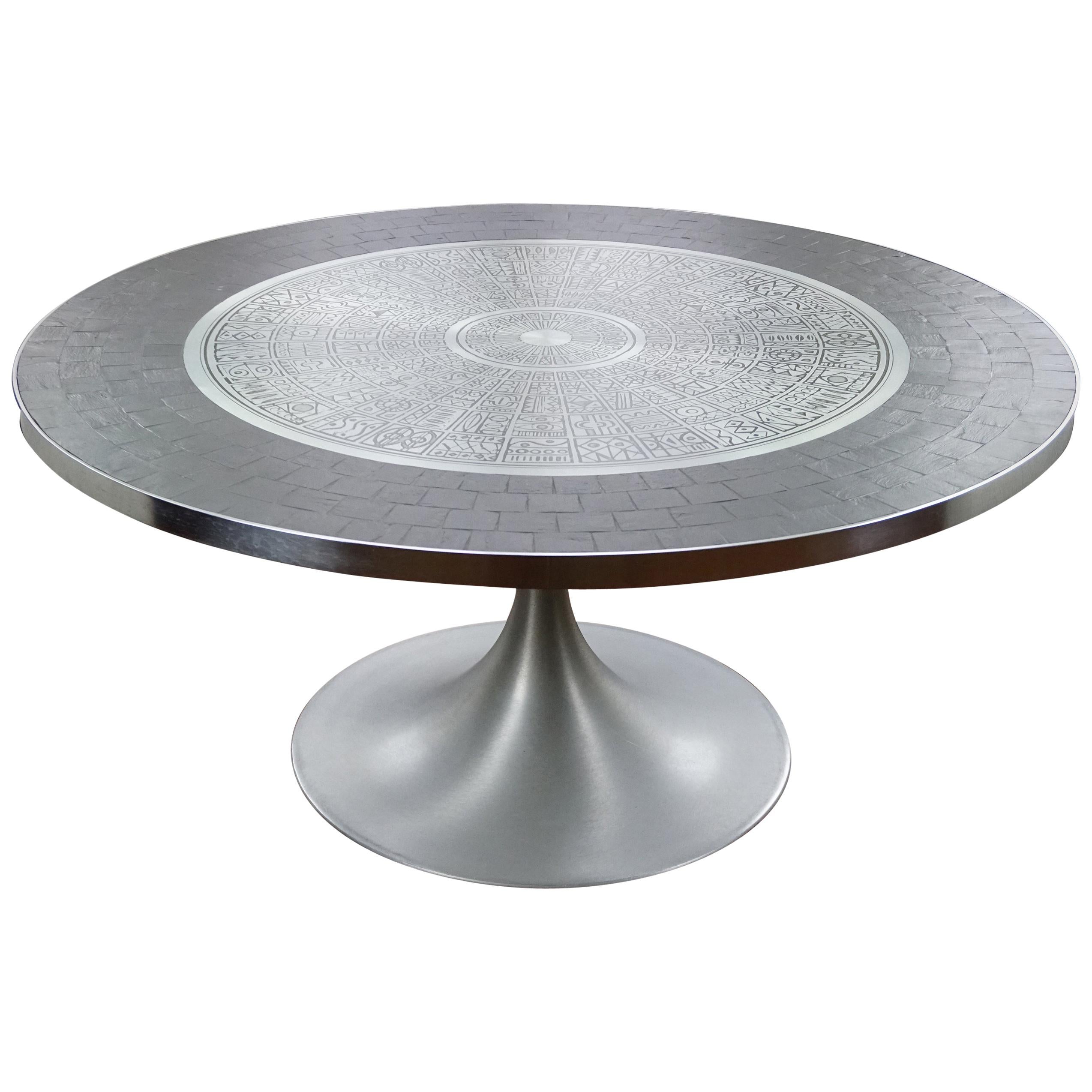 Table Tulipe Heinz Lilienthal, table basse avec plateau de table en ardoise et acier gravé