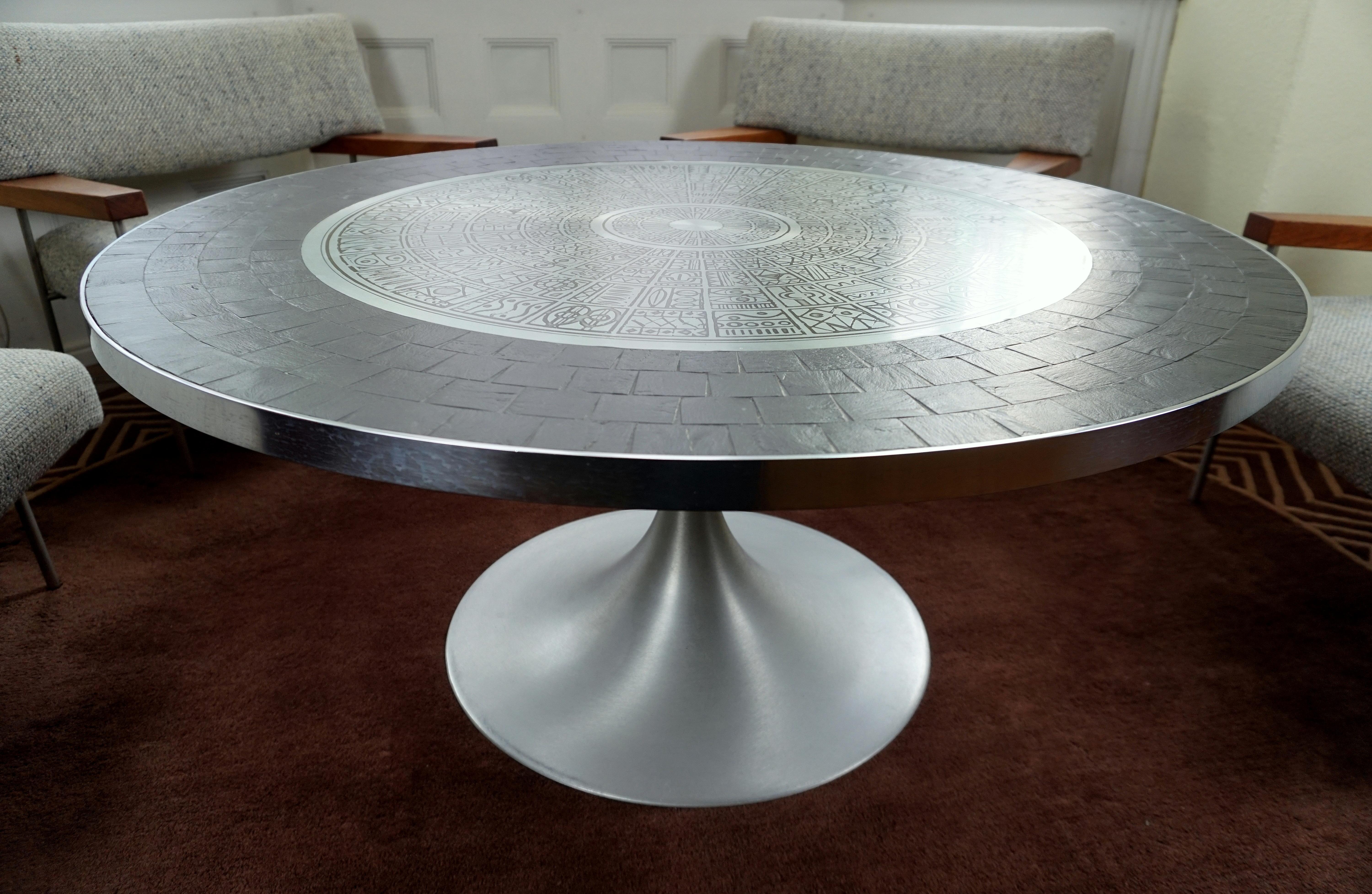 Heinz Lilienthal Tulip Table, Coffee Table with Slate and Etched Steel Tabletop For Sale 1