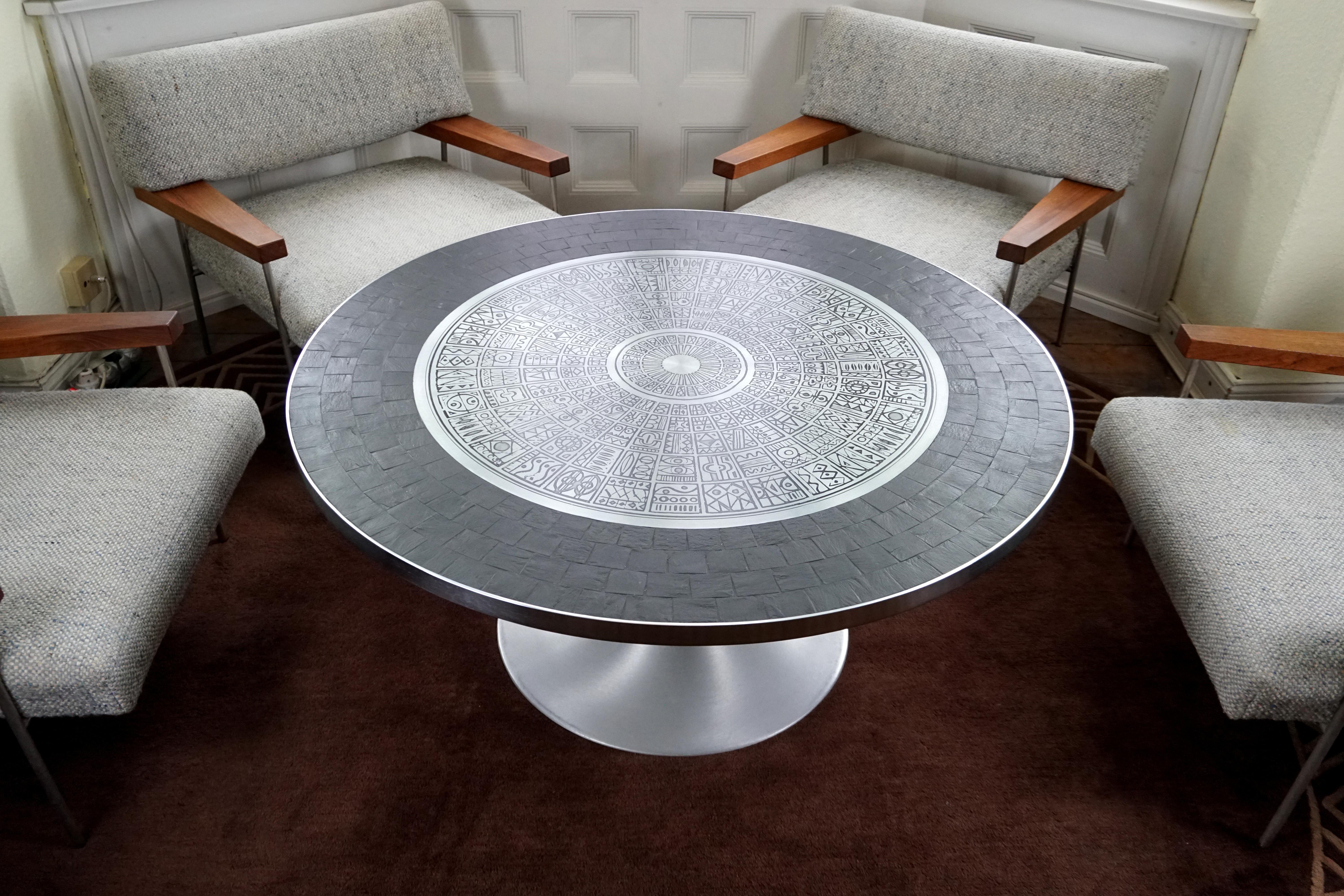 Heinz Lilienthal Tulip Table, Coffee Table with Slate and Etched Steel Tabletop For Sale 2