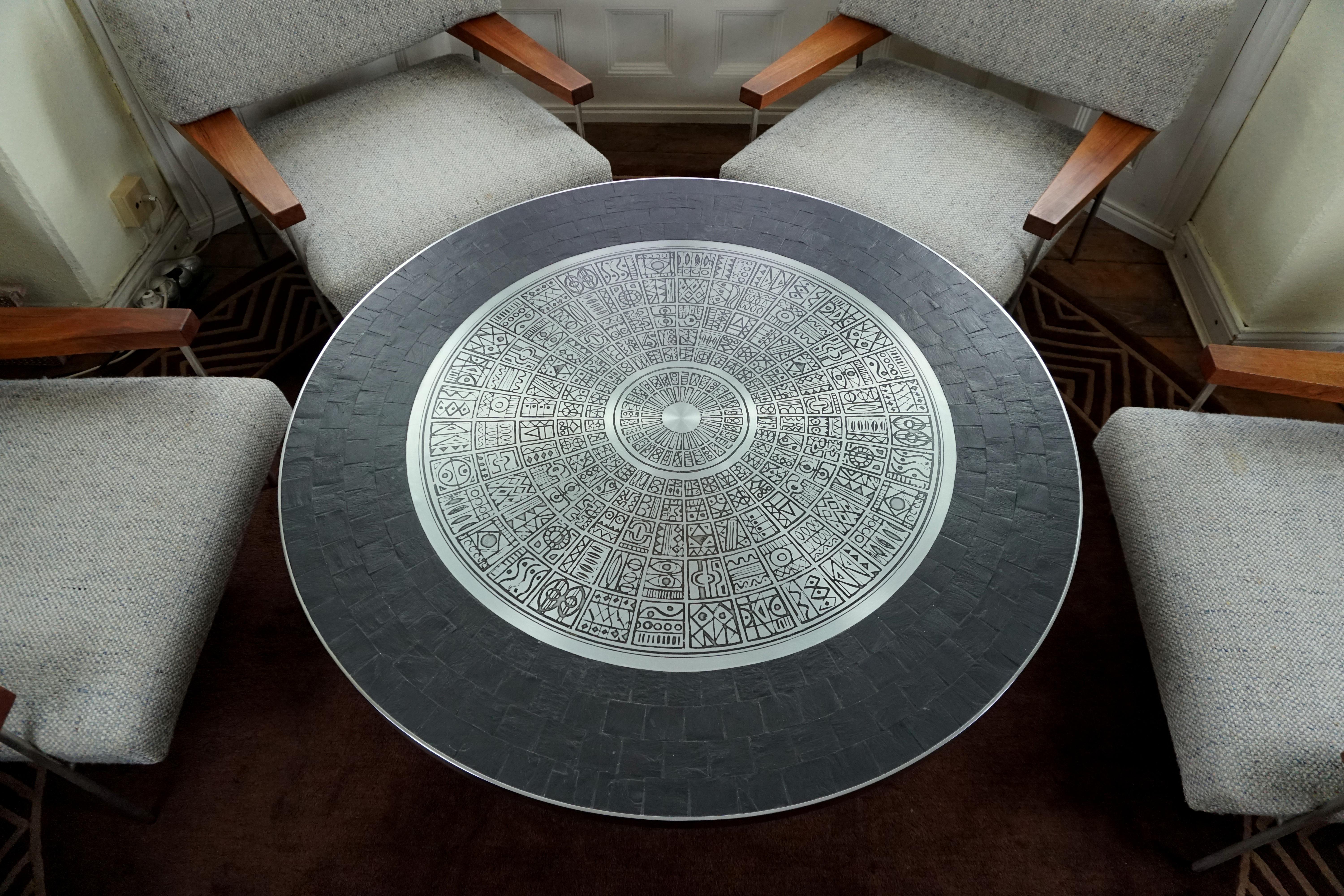Heinz Lilienthal Tulip Table, Coffee Table with Slate and Etched Steel Tabletop For Sale 4