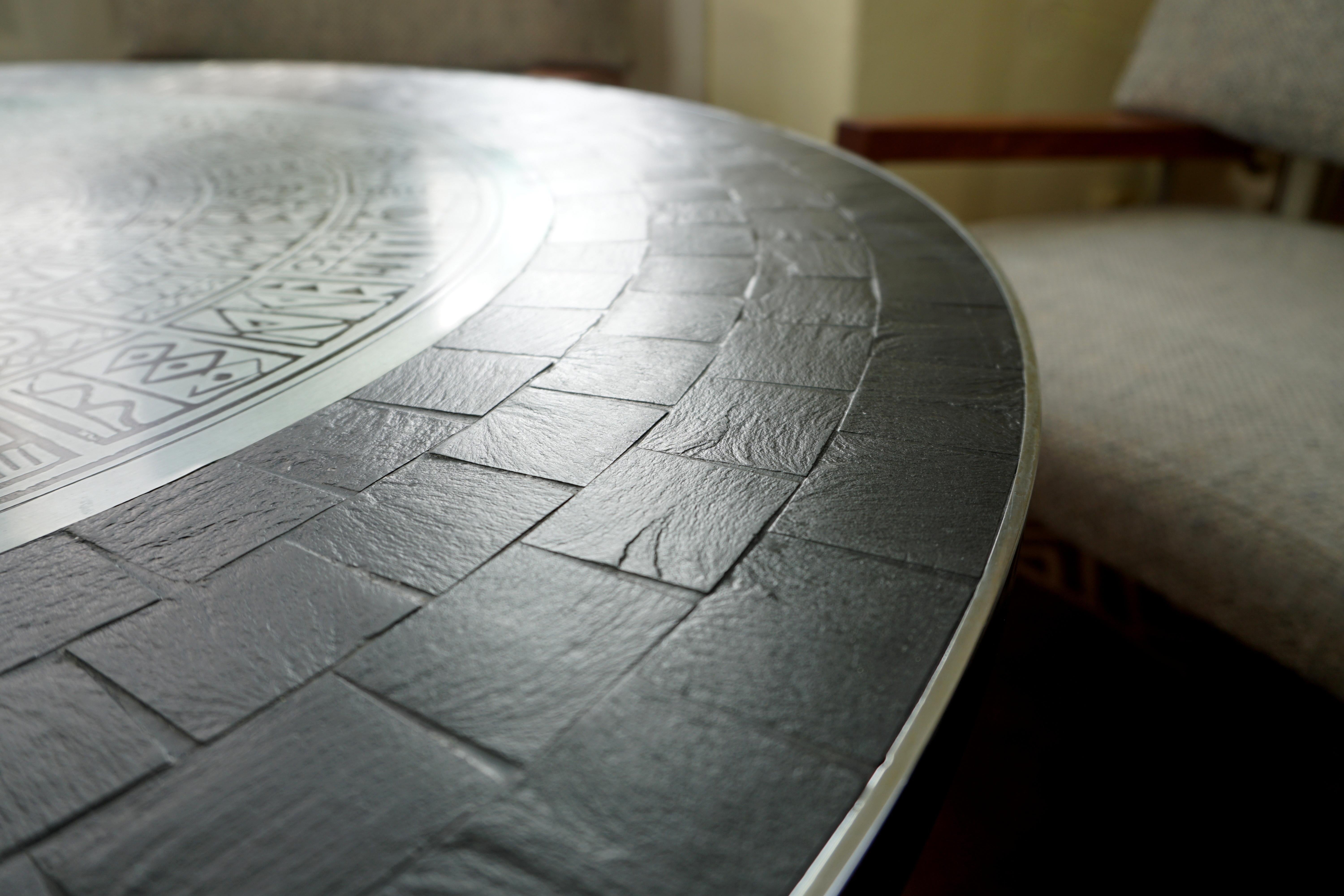 Heinz Lilienthal Tulip Table, Coffee Table with Slate and Etched Steel Tabletop For Sale 5