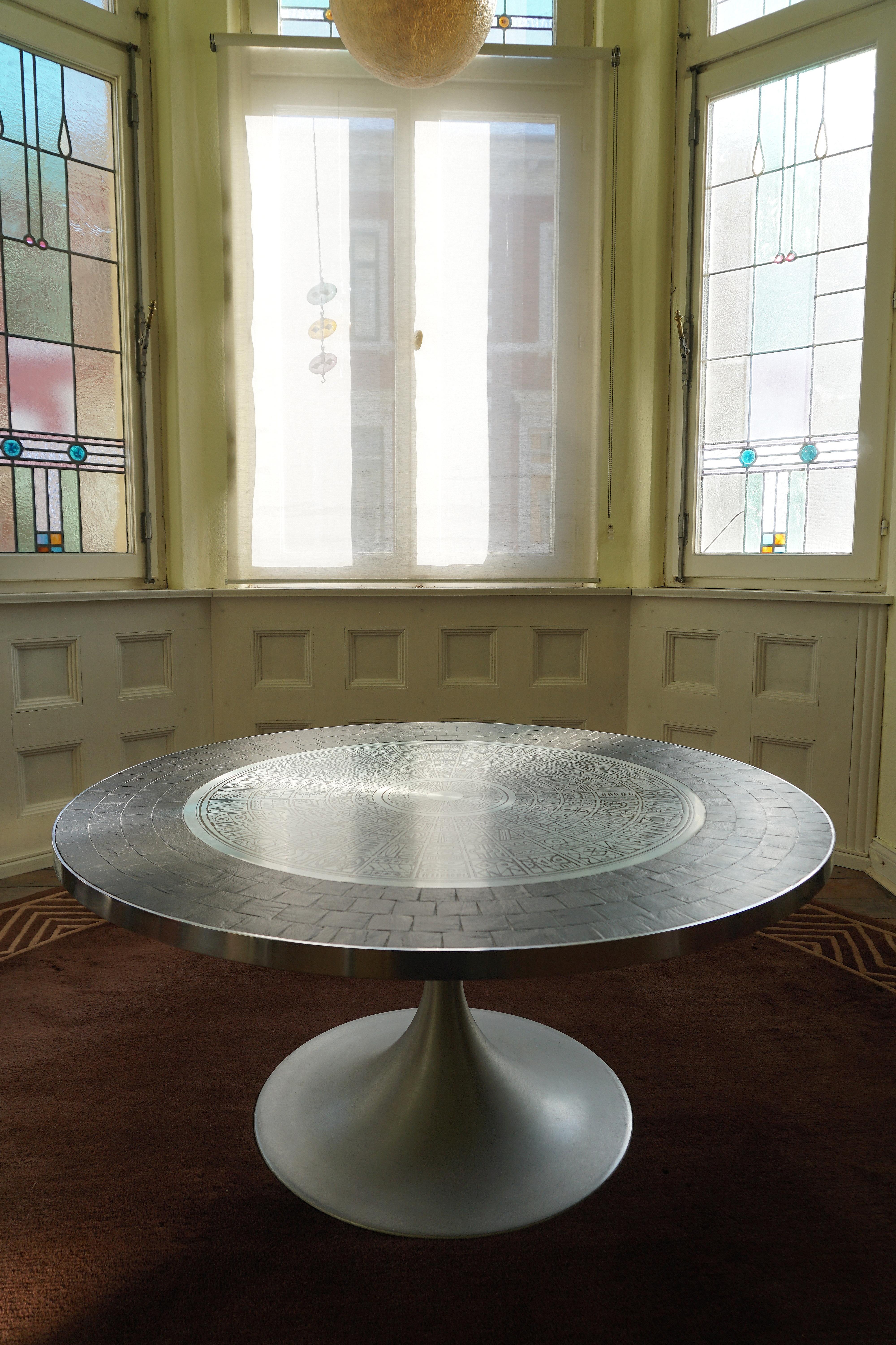 20th Century Heinz Lilienthal Tulip Table, Coffee Table with Slate and Etched Steel Tabletop For Sale