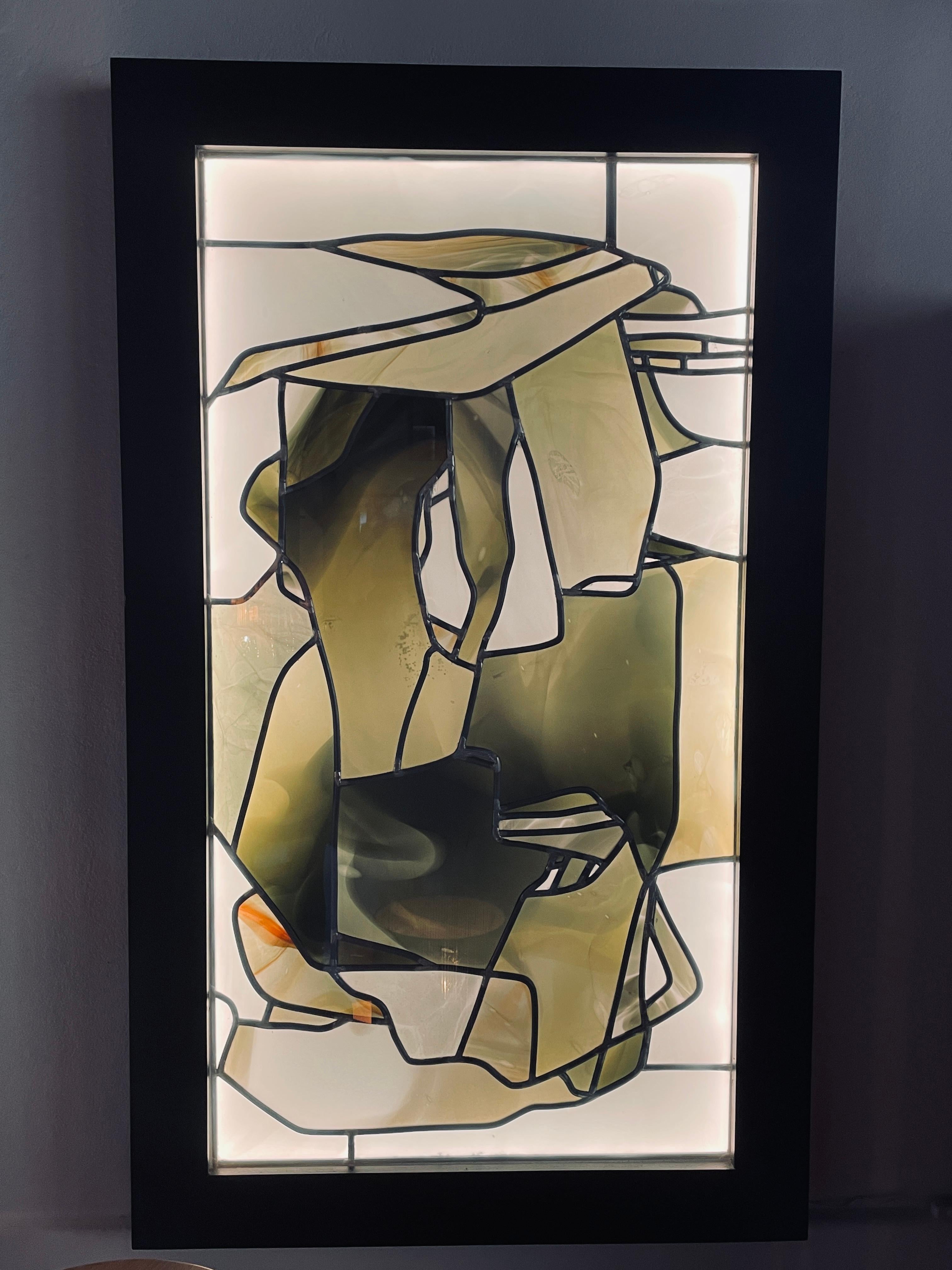 Mid-Century Modern Heinz Llienthal, pair of stained glass windows, Abstract work. For Sale