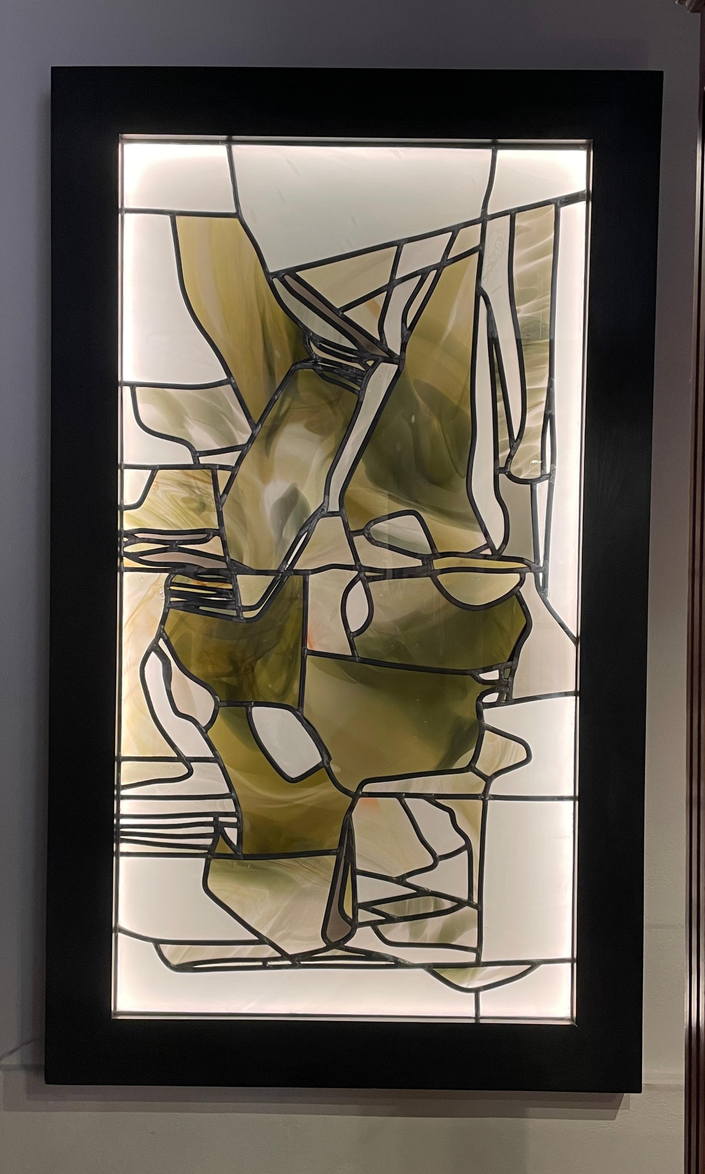 German Heinz Llienthal, pair of stained glass windows, Abstract work. For Sale