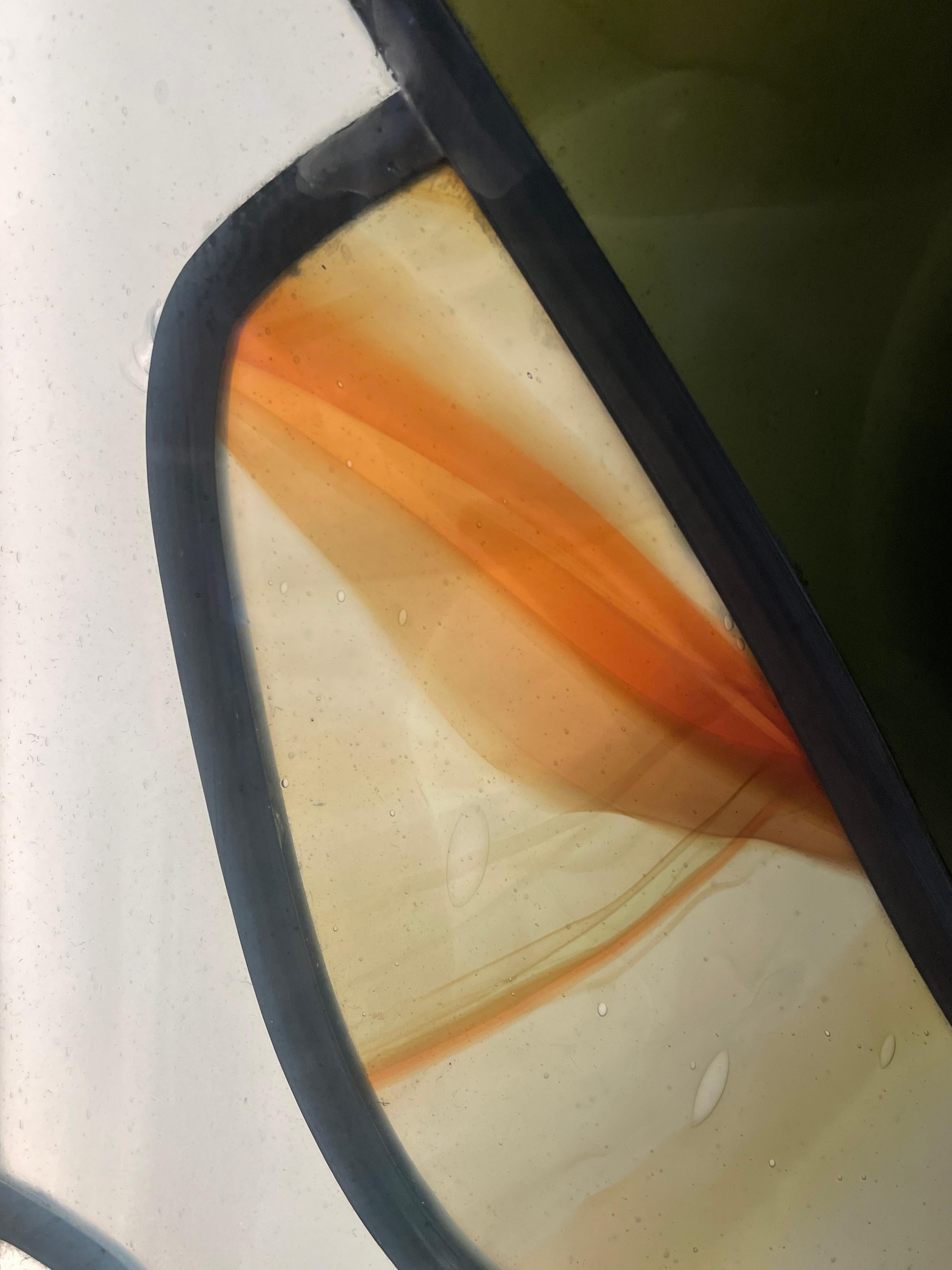 Hand-Carved Heinz Llienthal, pair of stained glass windows, Abstract work. For Sale