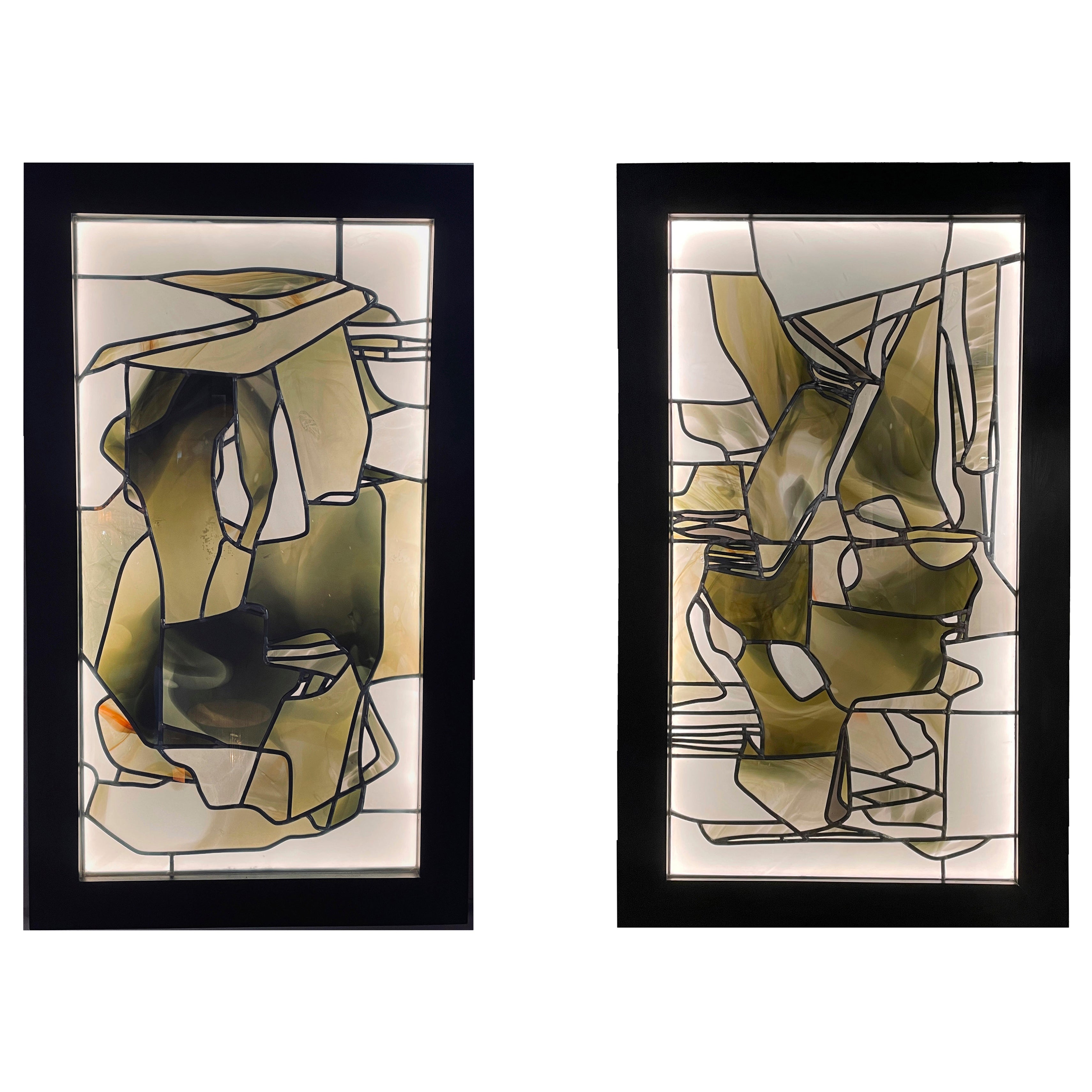 Heinz Llienthal, pair of stained glass windows, Abstract work. For Sale