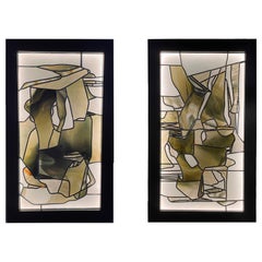 Heinz Llienthal, pair of stained glass windows, Abstract work.