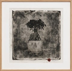 Einzigartiger, gerahmter, monochromer chemischer Bildtransfer auf handgeschöpftem Papier „Bonsai“
