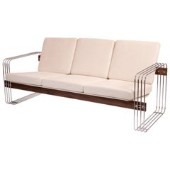 Heinz Meier for Landes Chrome Walnut and Upholstered Sofa