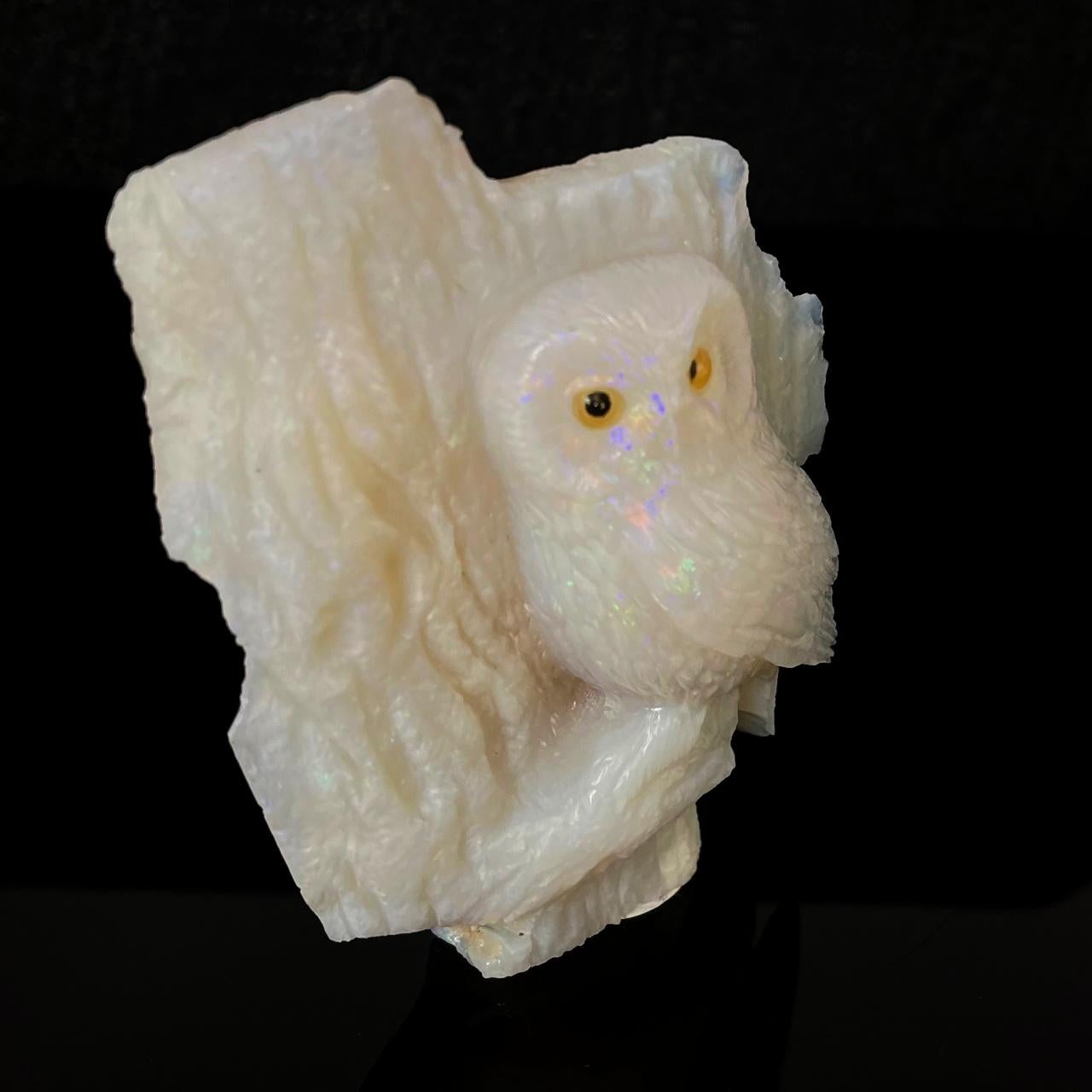 Rough Cut Heinz Postler Brazilian Opal Owl Carving, 1655 Carats, Idar-Oberstein For Sale