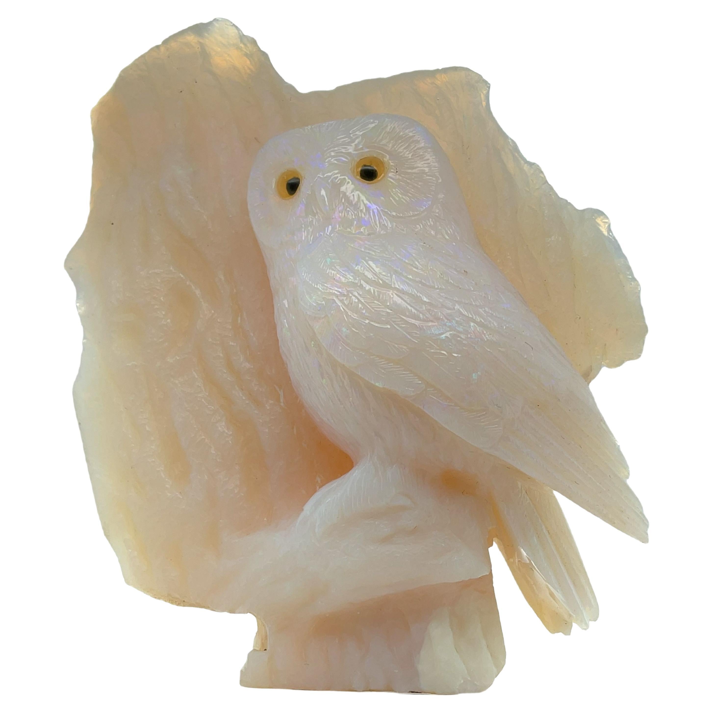 Heinz Postler Brazilian Opal Owl Carving, 1655 Carats, Idar-Oberstein For Sale