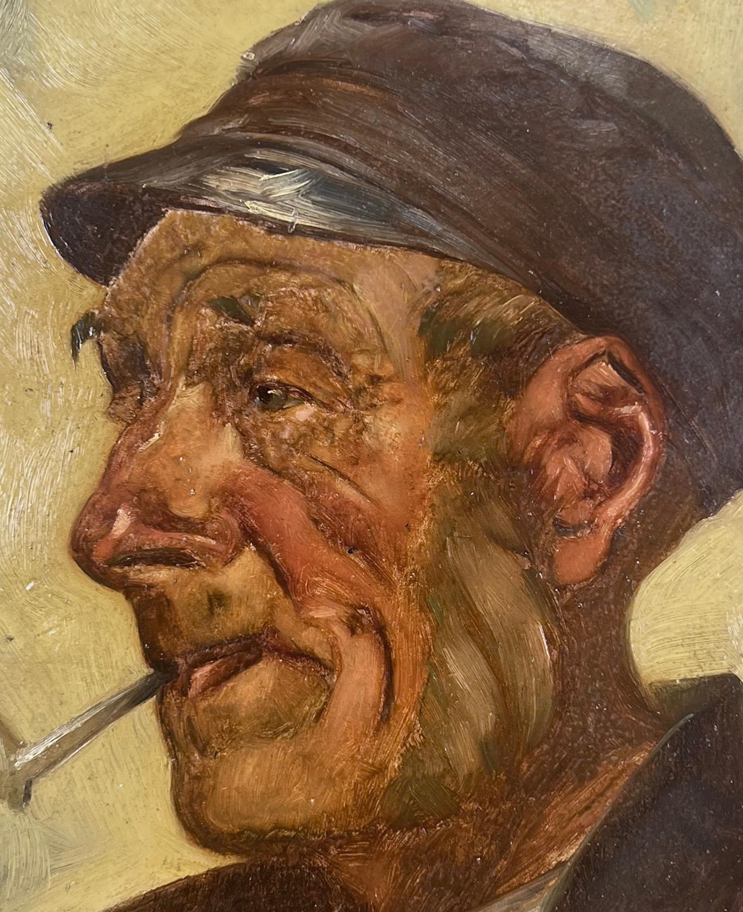 Portrait of a Man Smoking a Pipe in Oil on Masonite - Realist Painting by Heinz Robert Schubert