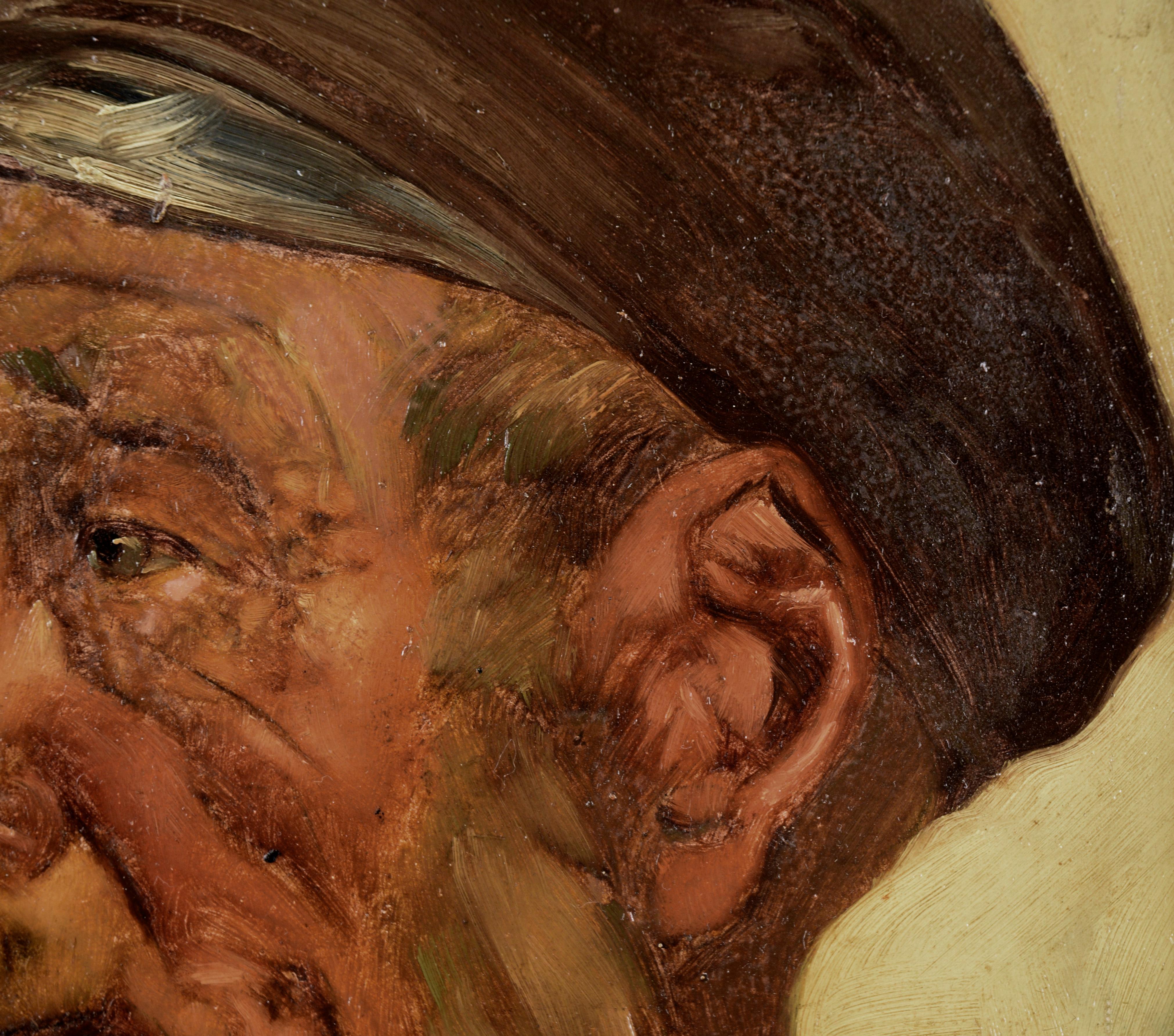 Portrait d'un homme fumant la pipe à l'huile sur Masonite

Portrait détaillé d'un homme à la pipe par Heinz Robert Schubert (allemand, 1912-2001 env.). Un homme portant un chapeau à bords courts regarde vers la gauche, une pipe à la bouche. Il est