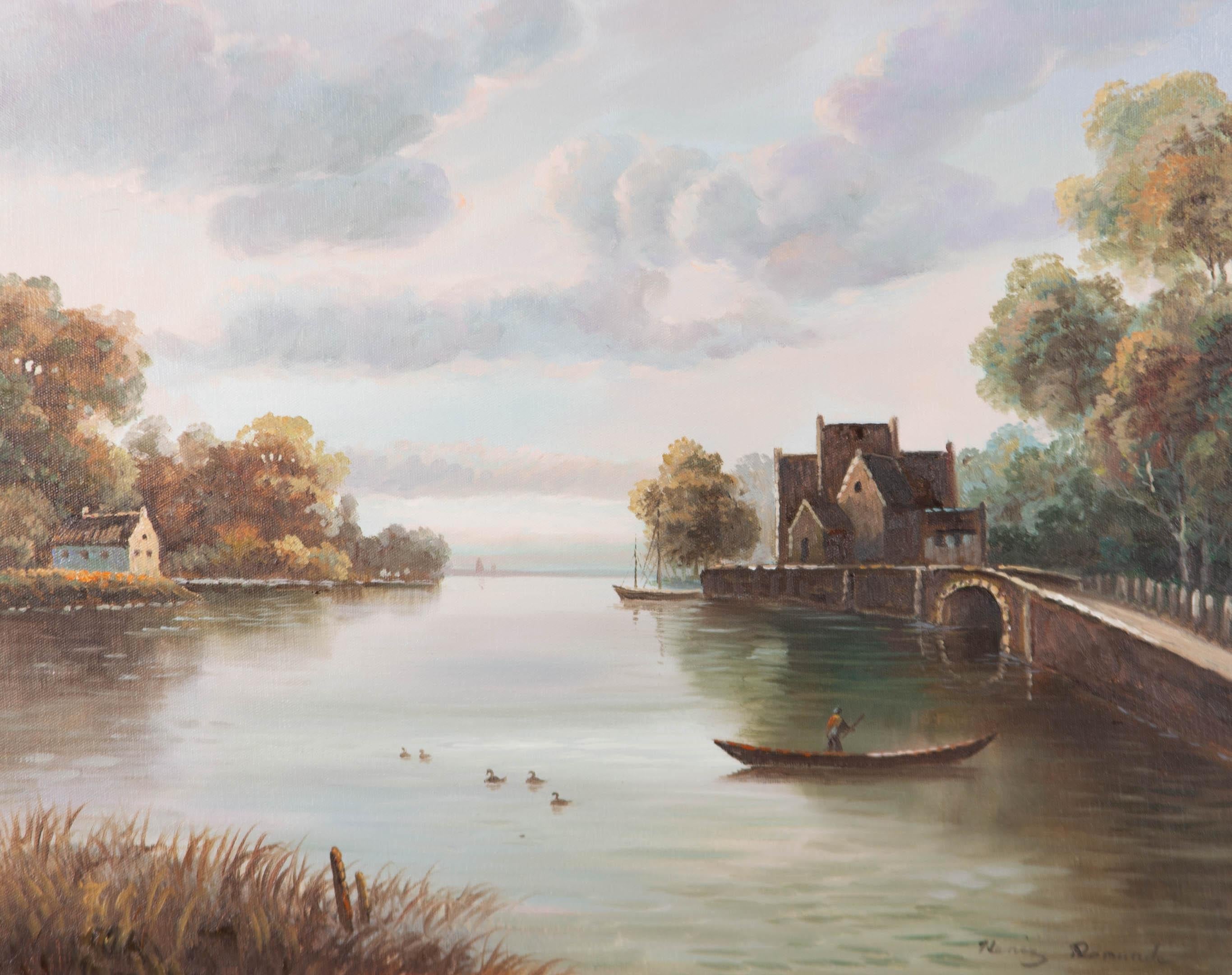 Heinz Romunde - 20th Century Oil, A View Of The River Mouth For Sale 1
