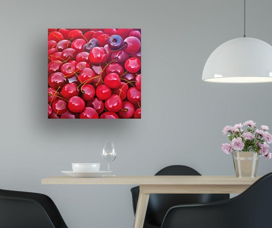 Cherries - original realism still life painting - contemporary Art - Painting by Heinz Schönhammer