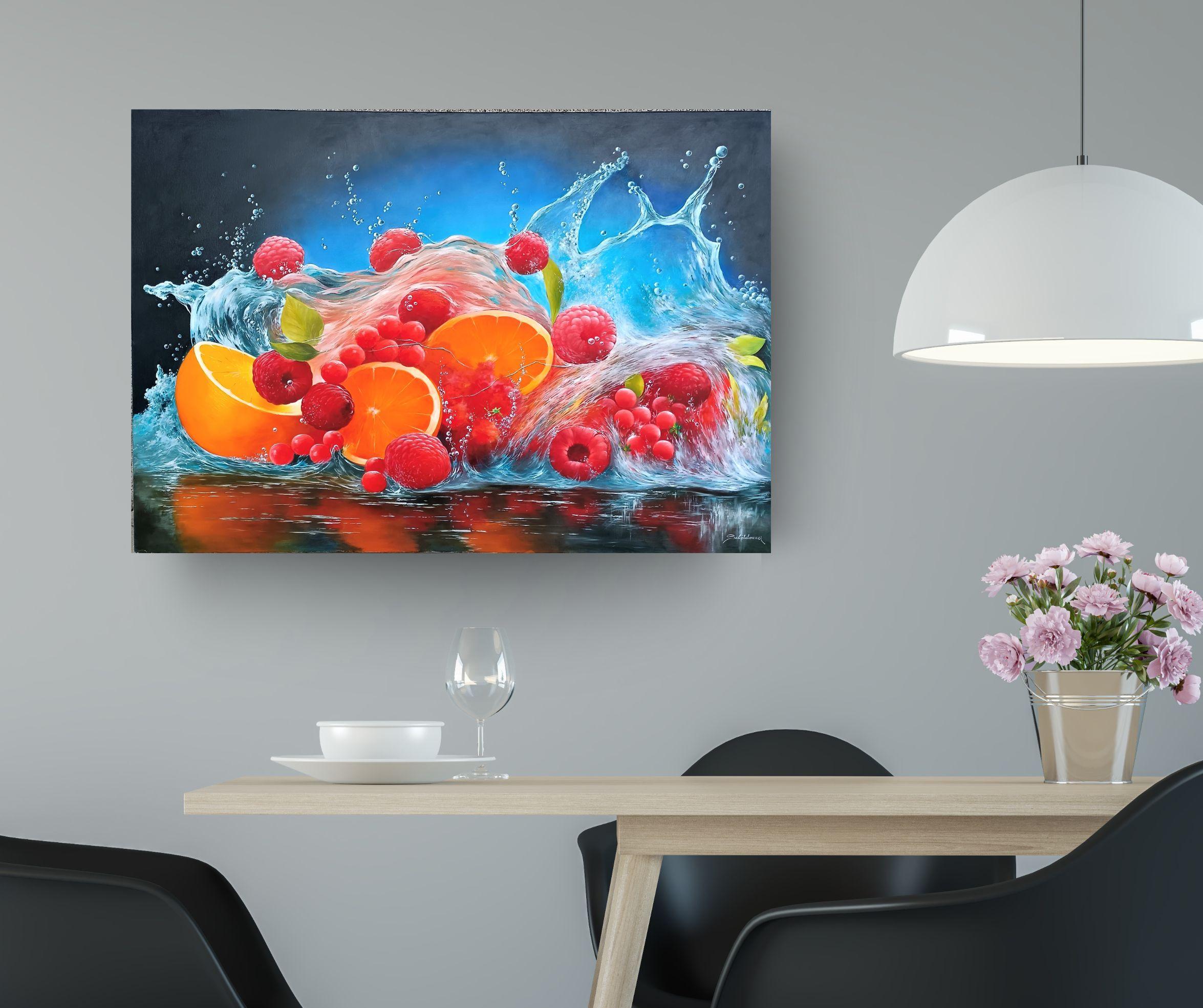 Fruit Splash - original realismus stillleben gemälde - zeitgenössische kunstwerke (Fotorealismus), Painting, von Heinz Schönhammer