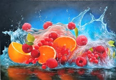 Fruit Splash - quadro originale di natura morta realistica - opera d'arte contemporanea