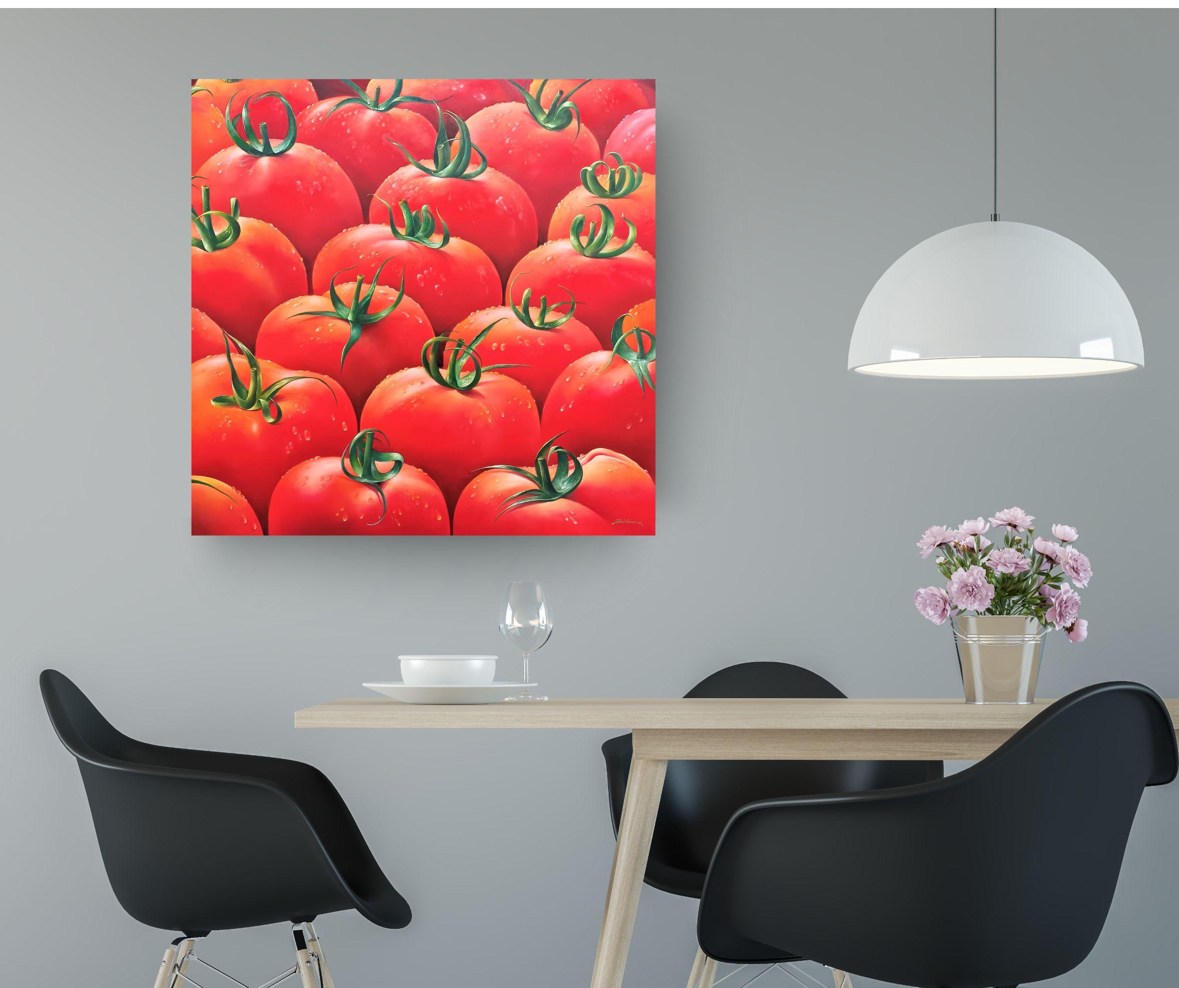 Tomatoes - original realism still life painting - contemporary artwork - Photorealist Painting by Heinz Schönhammer