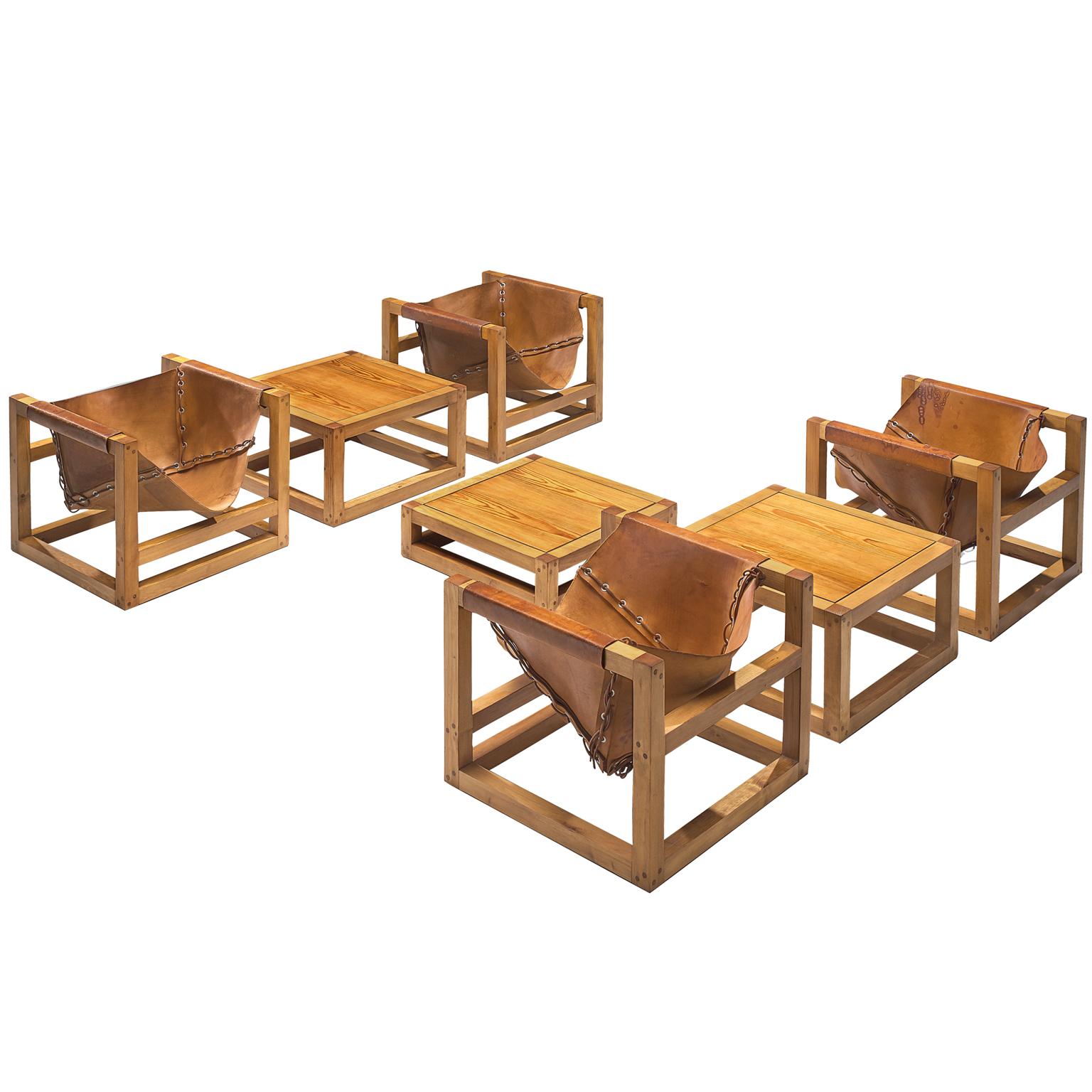 Heinz Witthoeft Leather and Pine 'Architail' Living Room Set