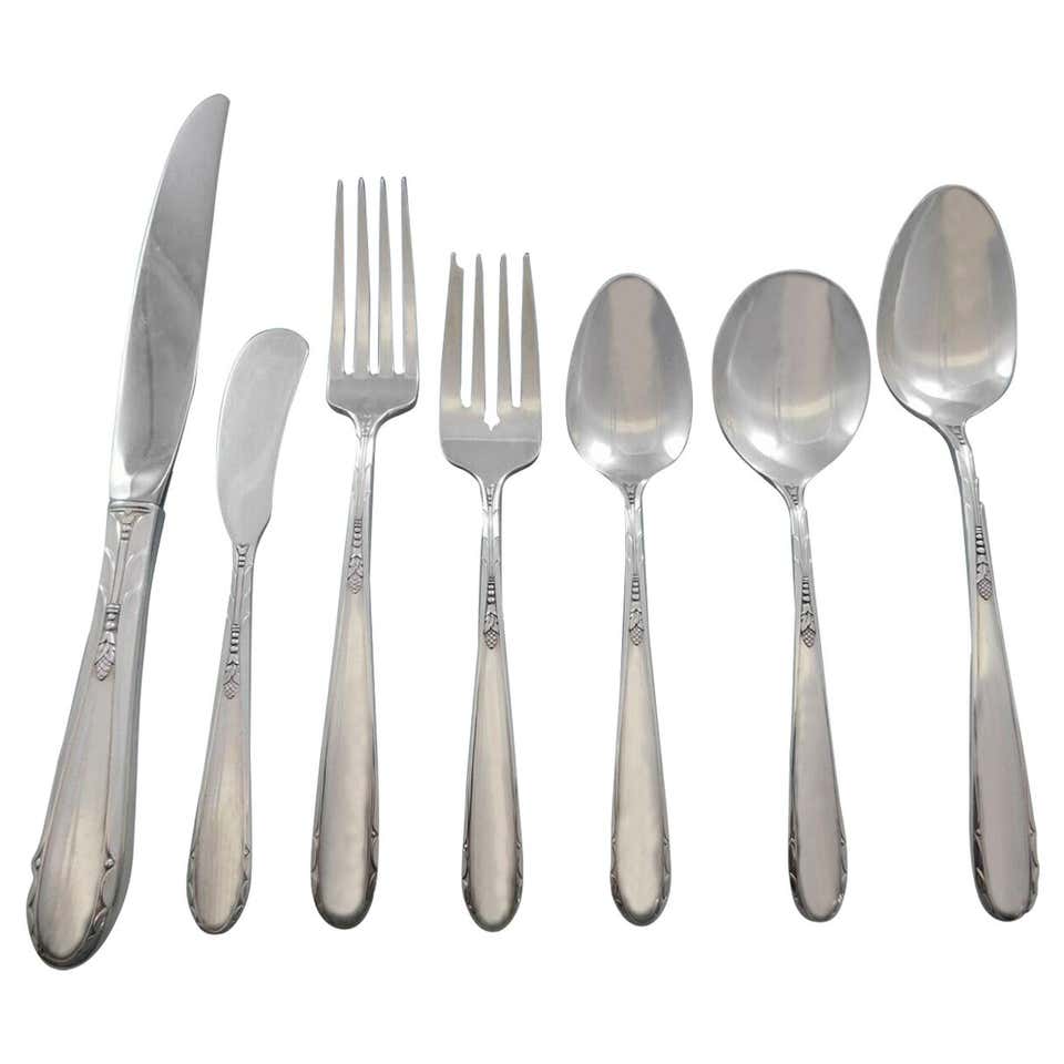 Oneida Tableware Heiress by Oneida Sterling Silver Flatware Set for 12 Service 51 Pieces ...