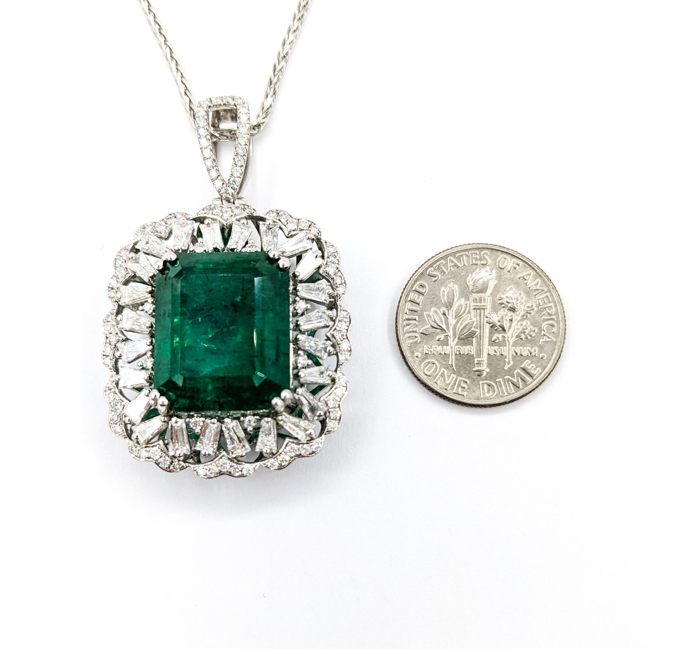 Heirloom 16ct Natural Emerald & Diamond Pendant in Platinum 4