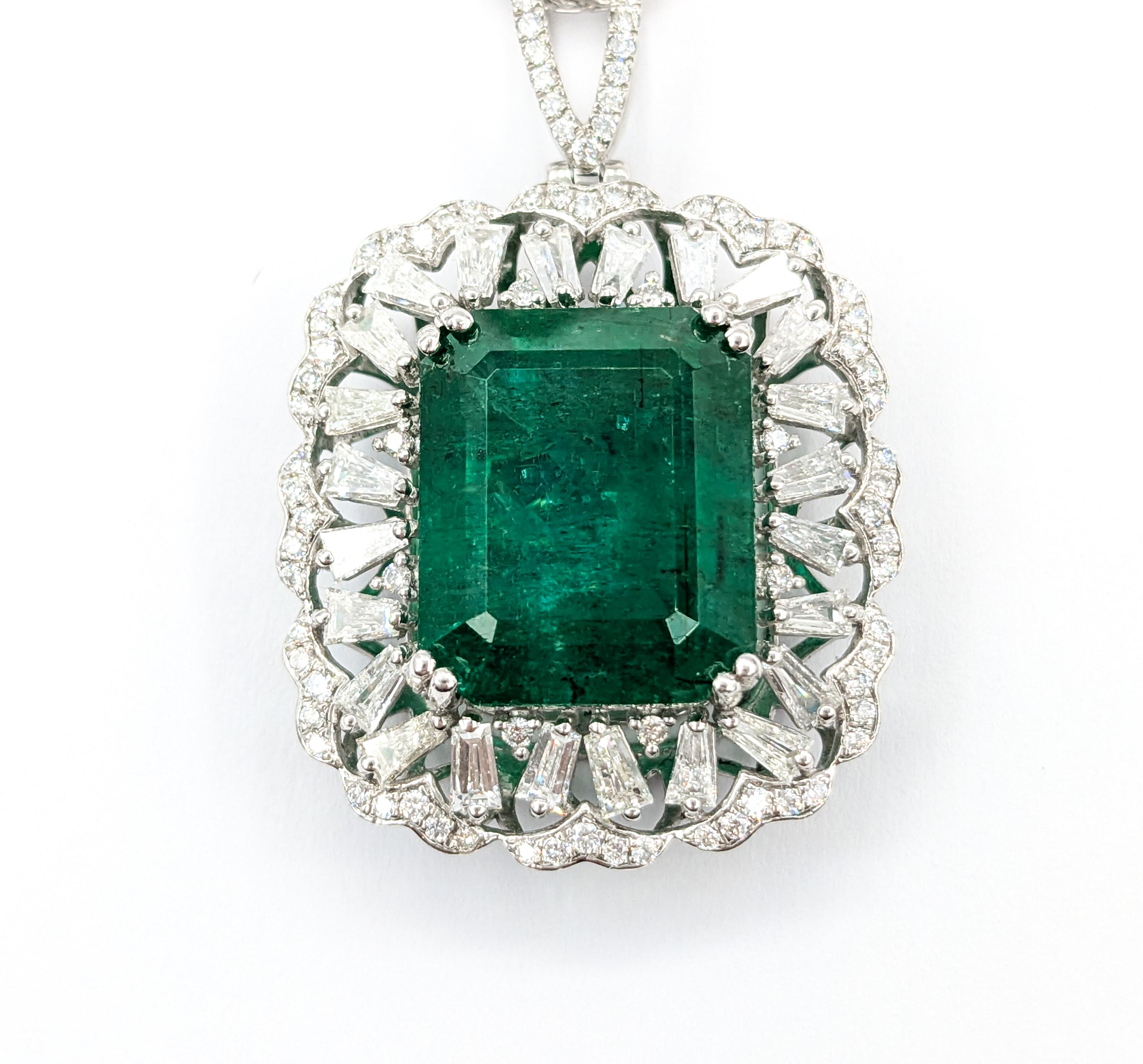 Heirloom 16ct Natural Emerald & Diamond Pendant in Platinum 5