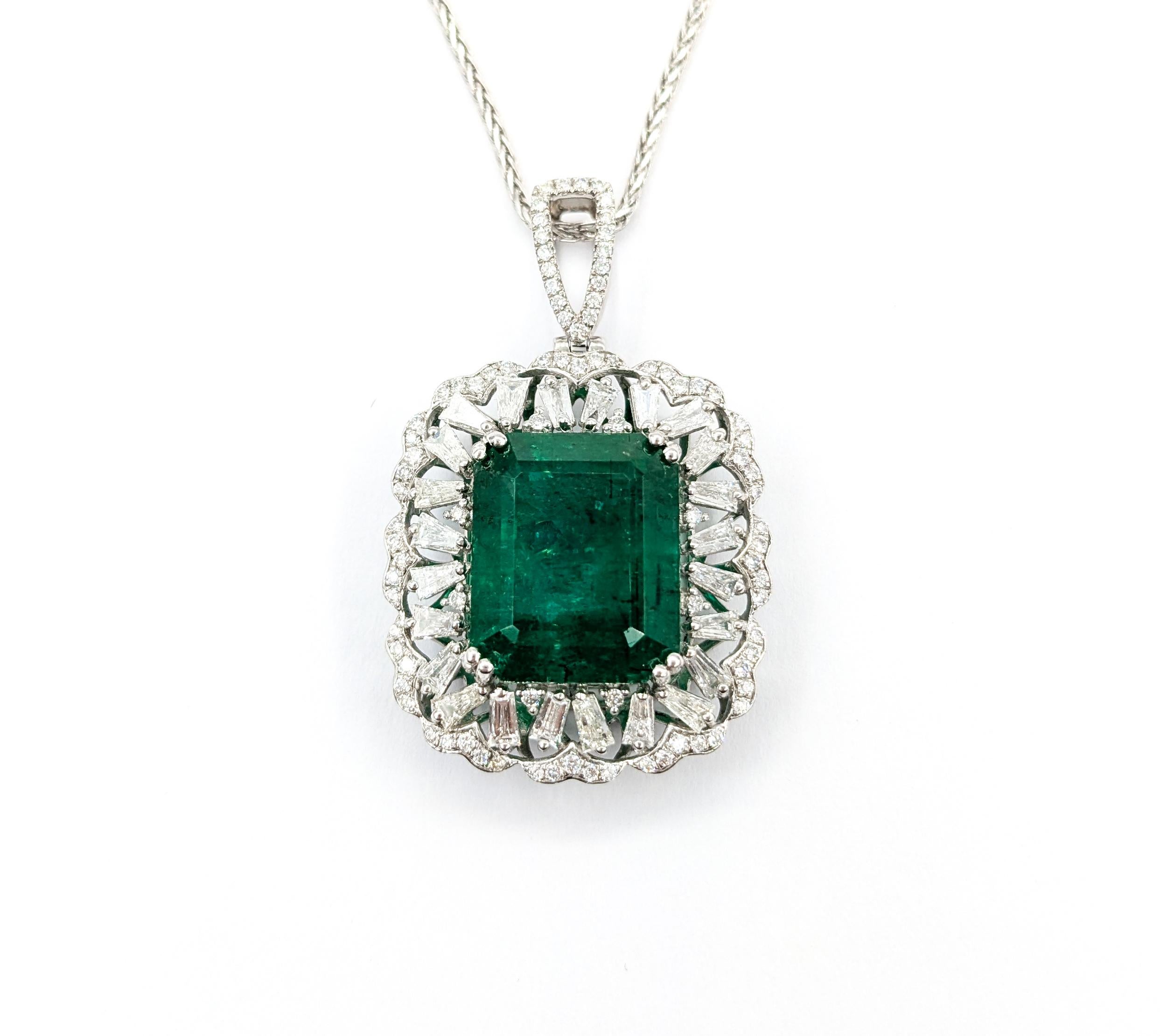 Heirloom 16ct Natural Emerald & Diamond Pendant in Platinum 6