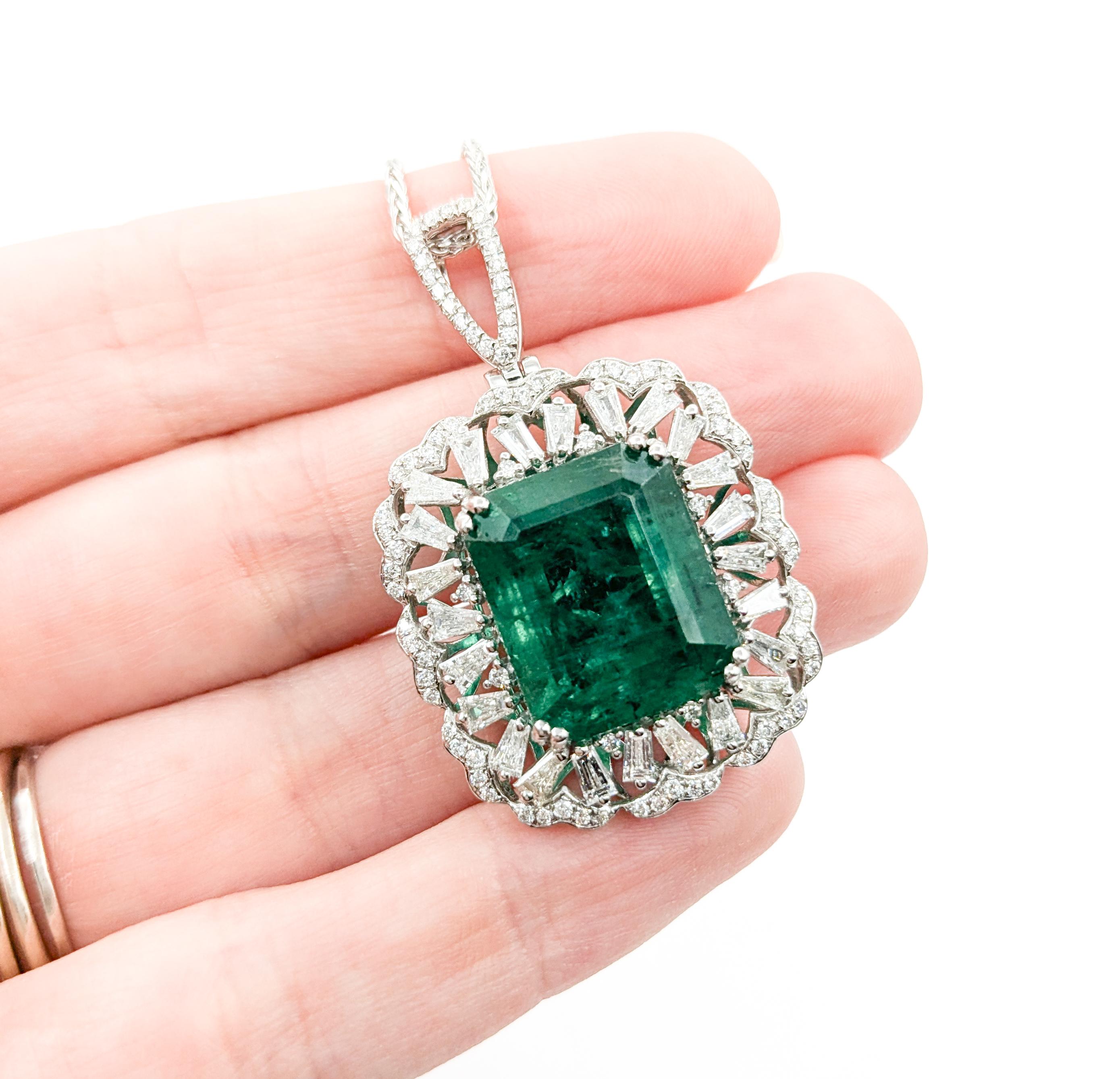 Heirloom 16ct Natural Emerald & Diamond Pendant in Platinum

Introducing this exquisite Gemstone Fashion Pendant with Chain, masterfully crafted in platinum. The pendant features a breathtaking 16.16ct natural emerald centerpiece, adorned with