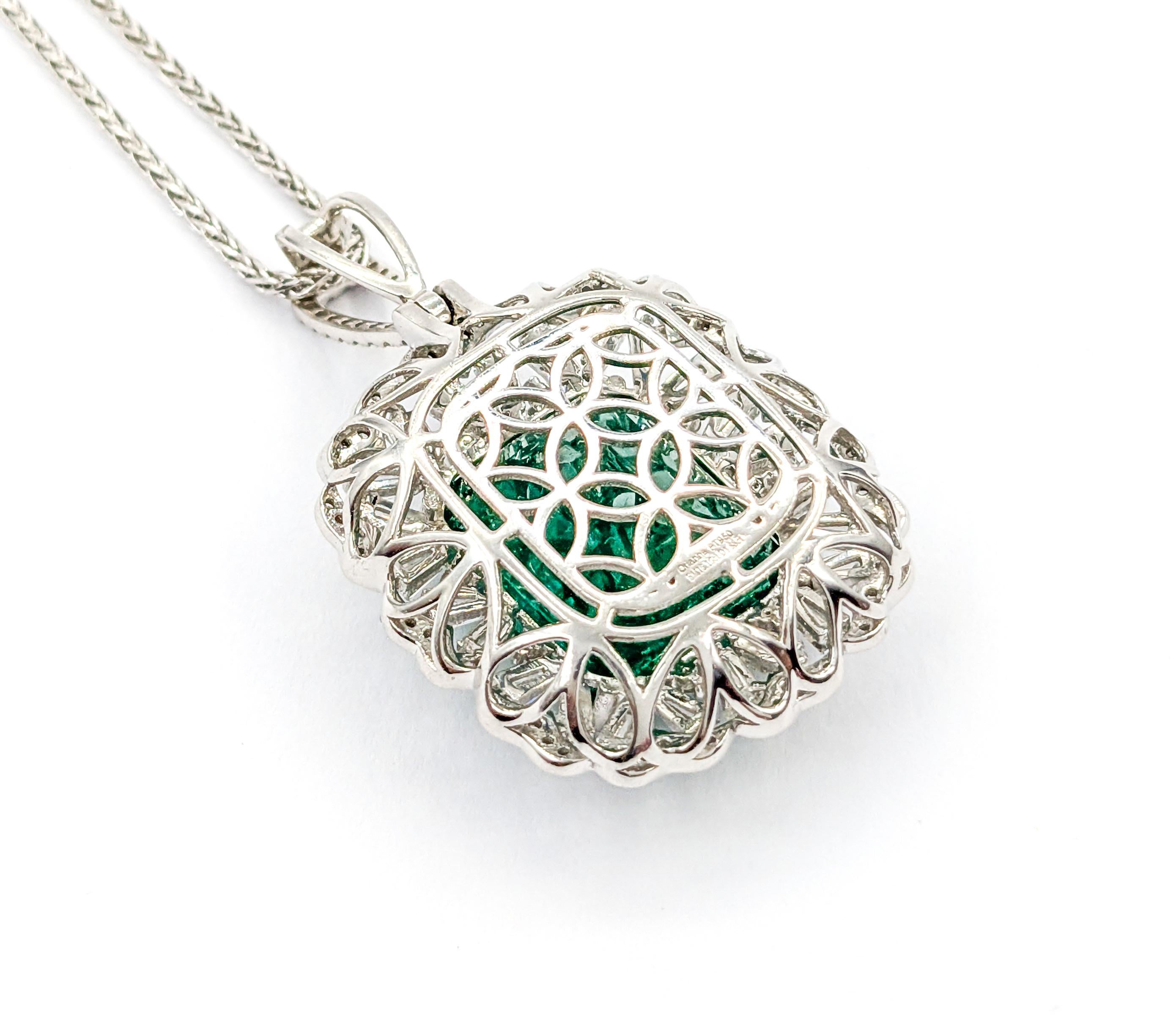 Contemporary Heirloom 16ct Natural Emerald & Diamond Pendant in Platinum