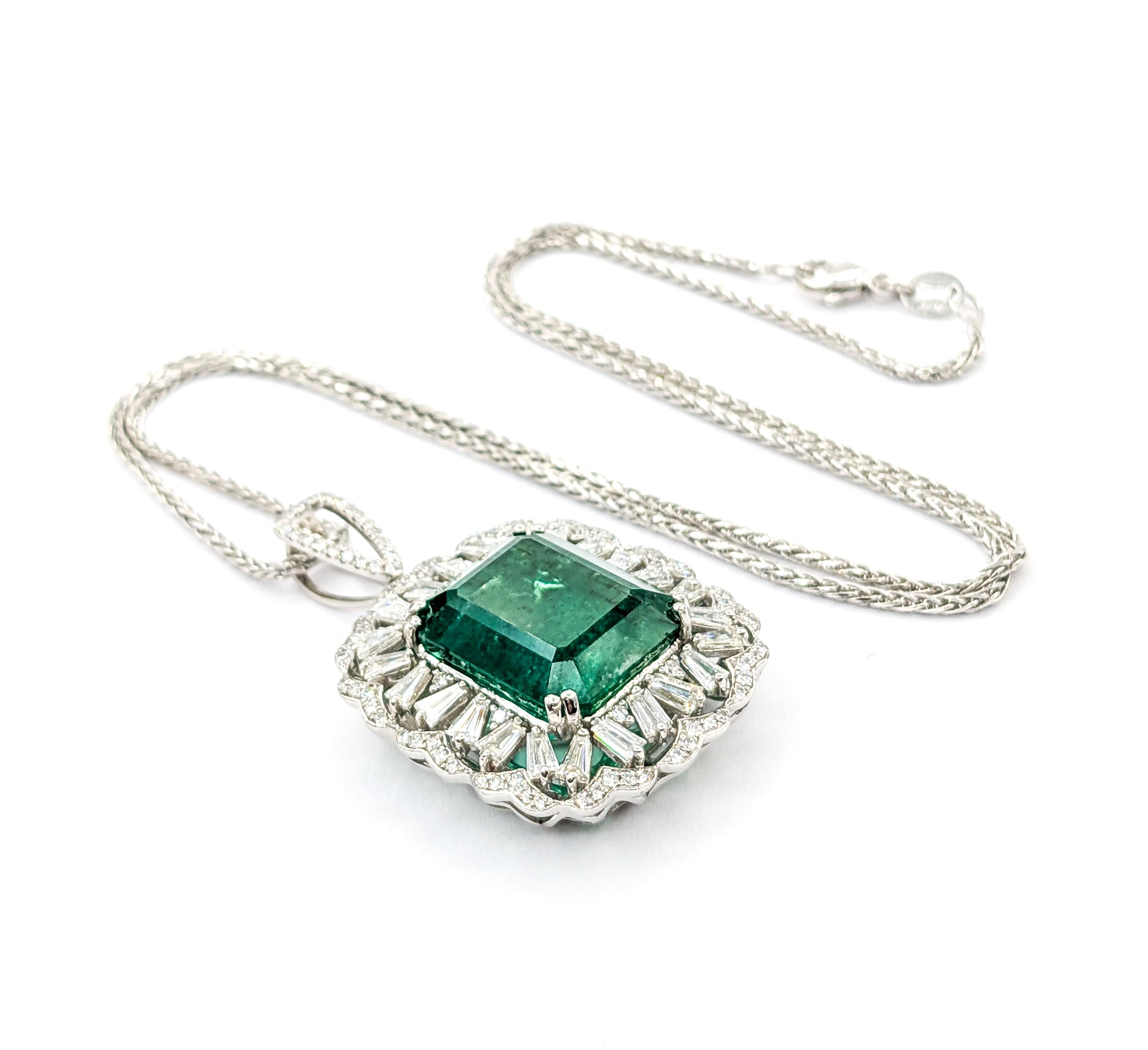 Women's Heirloom 16ct Natural Emerald & Diamond Pendant in Platinum