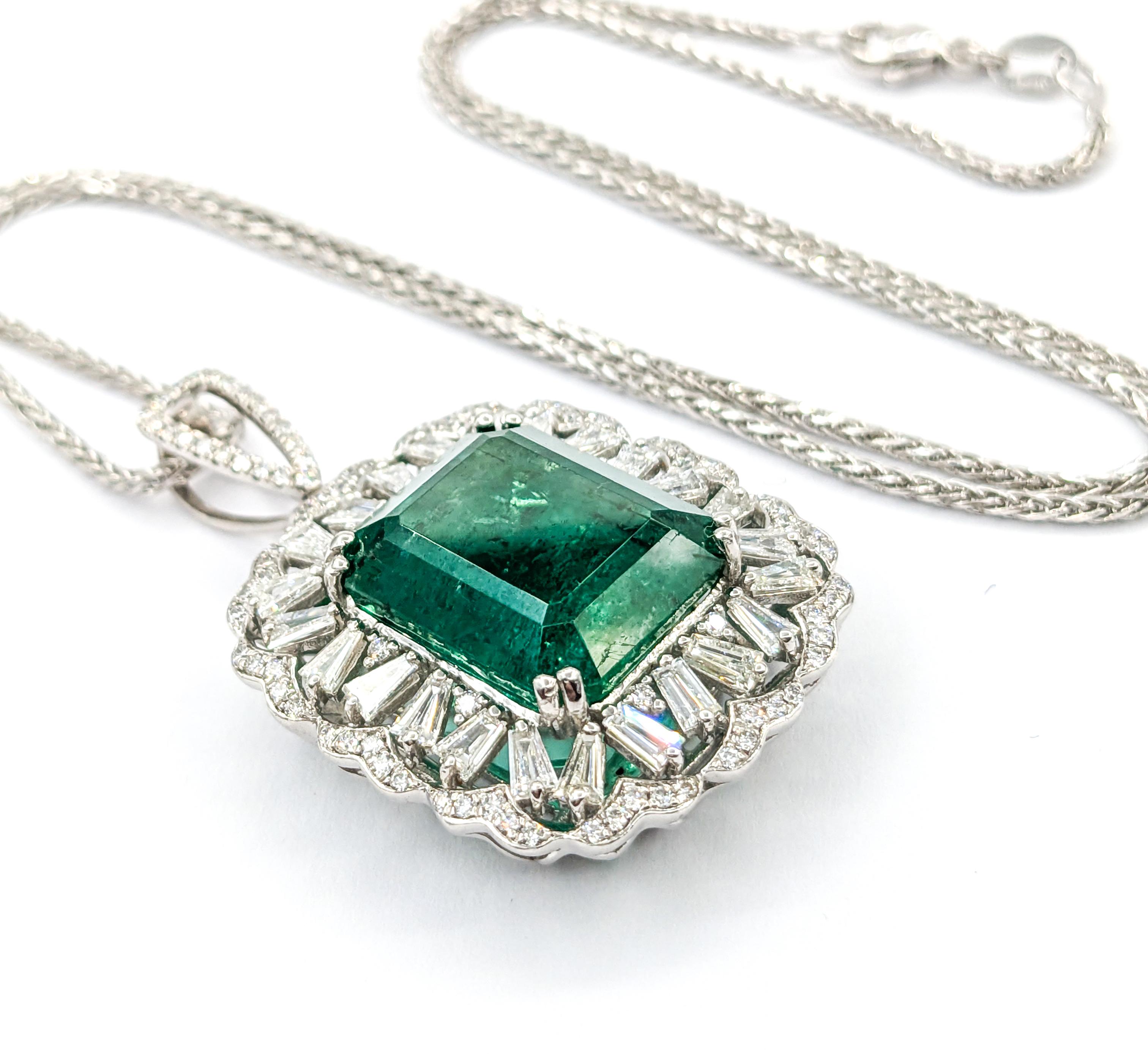Heirloom 16ct Natural Emerald & Diamond Pendant in Platinum 1