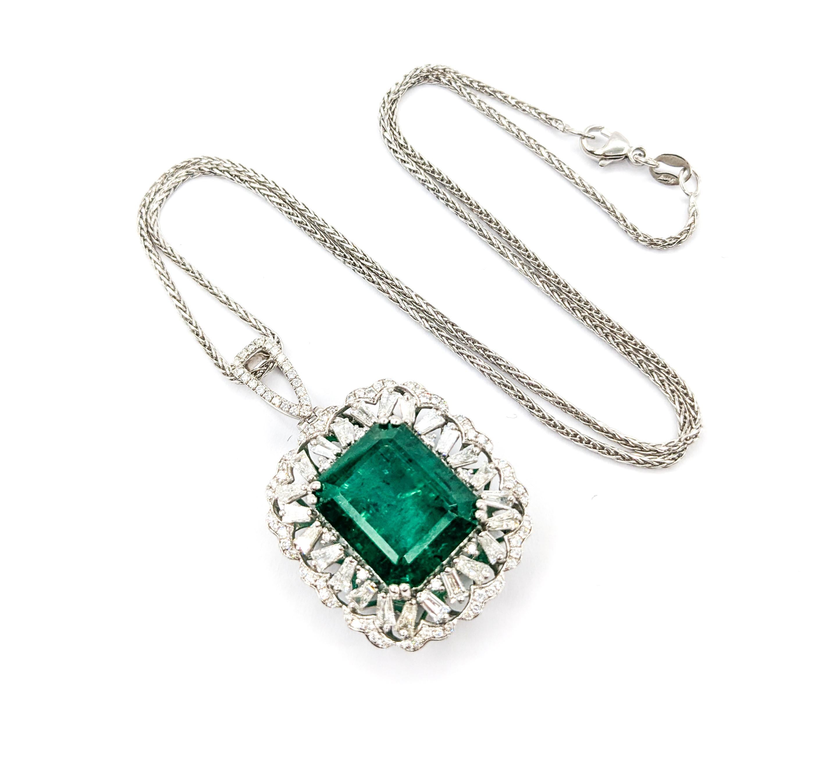 Heirloom 16ct Natural Emerald & Diamond Pendant in Platinum 2