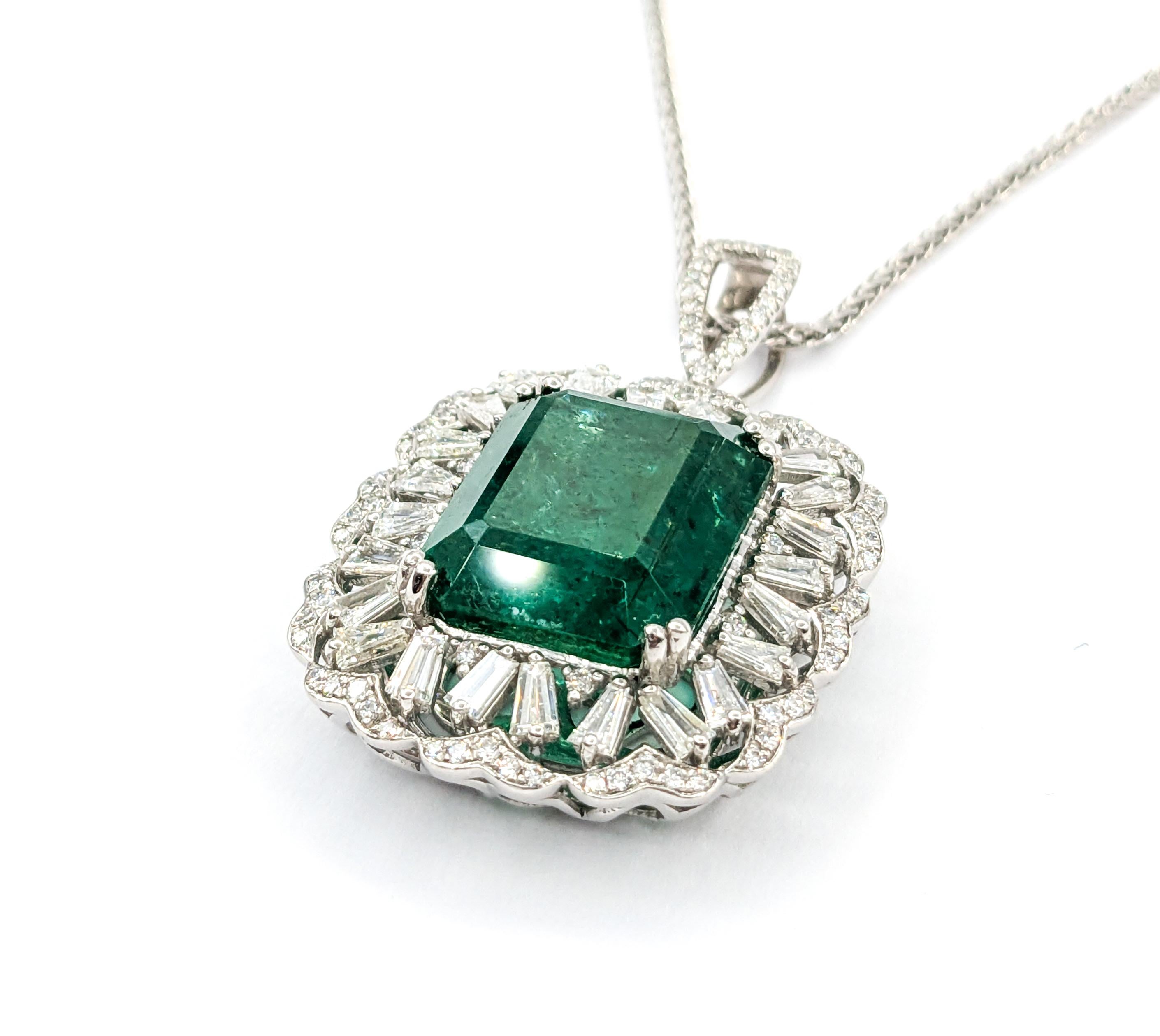 Heirloom 16ct Natural Emerald & Diamond Pendant in Platinum 3