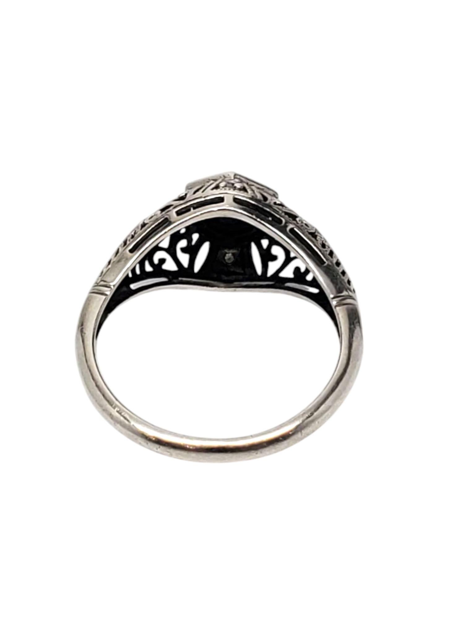 Round Cut Heirloom 73 Sterling Silver Art Deco Sapphire & Diamond Ring Size 7 #20947 For Sale