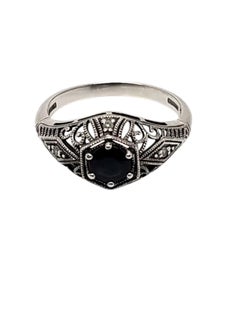 Heirloom 73 Sterlingsilber Art Deco Saphir & Diamant Ring Größe 7 #20947